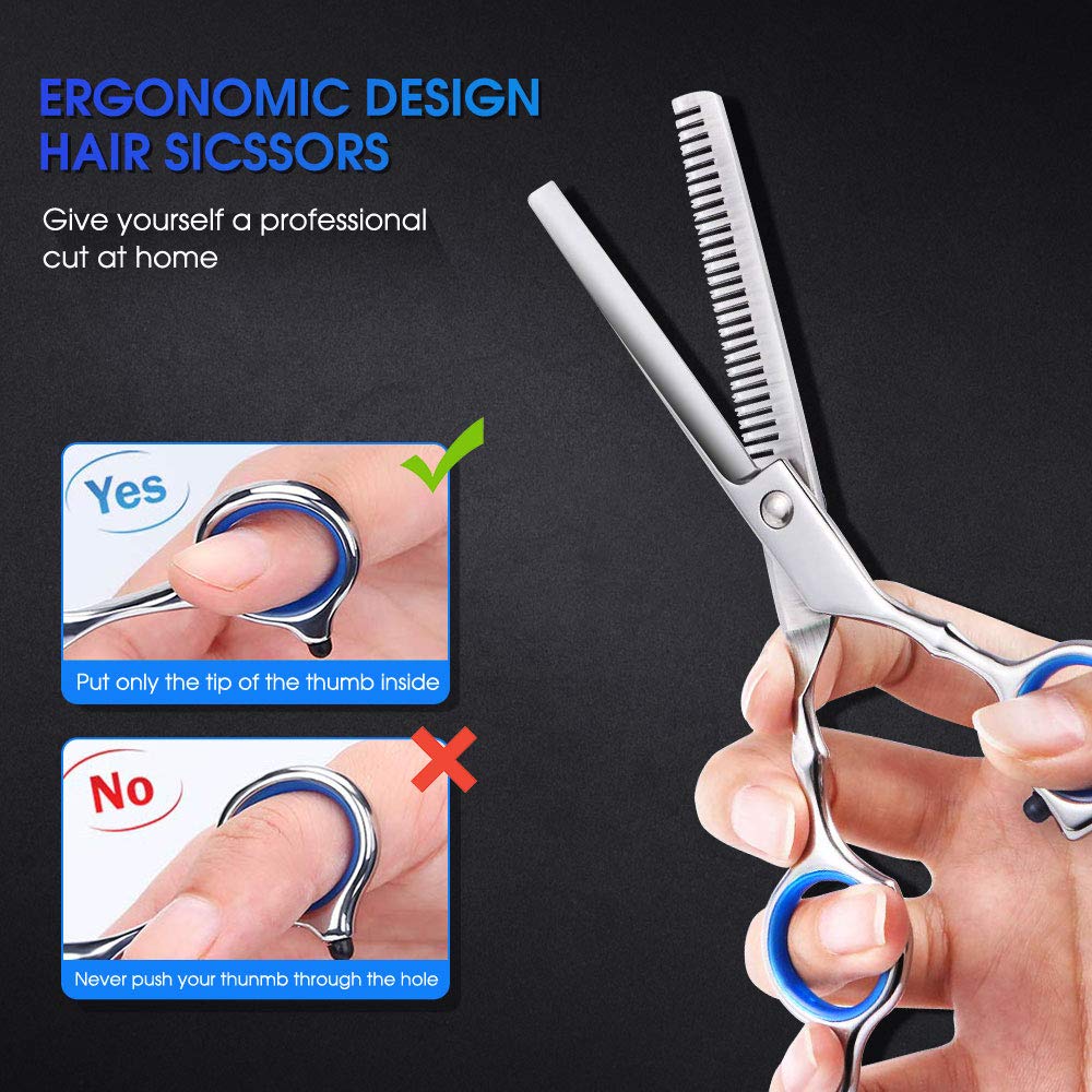Hair cutting Scissors Kits, 10 Pcs Stainless Steel Hairdressing Shears Set Professional Thinning Scissors For BarberSalonHomeMen