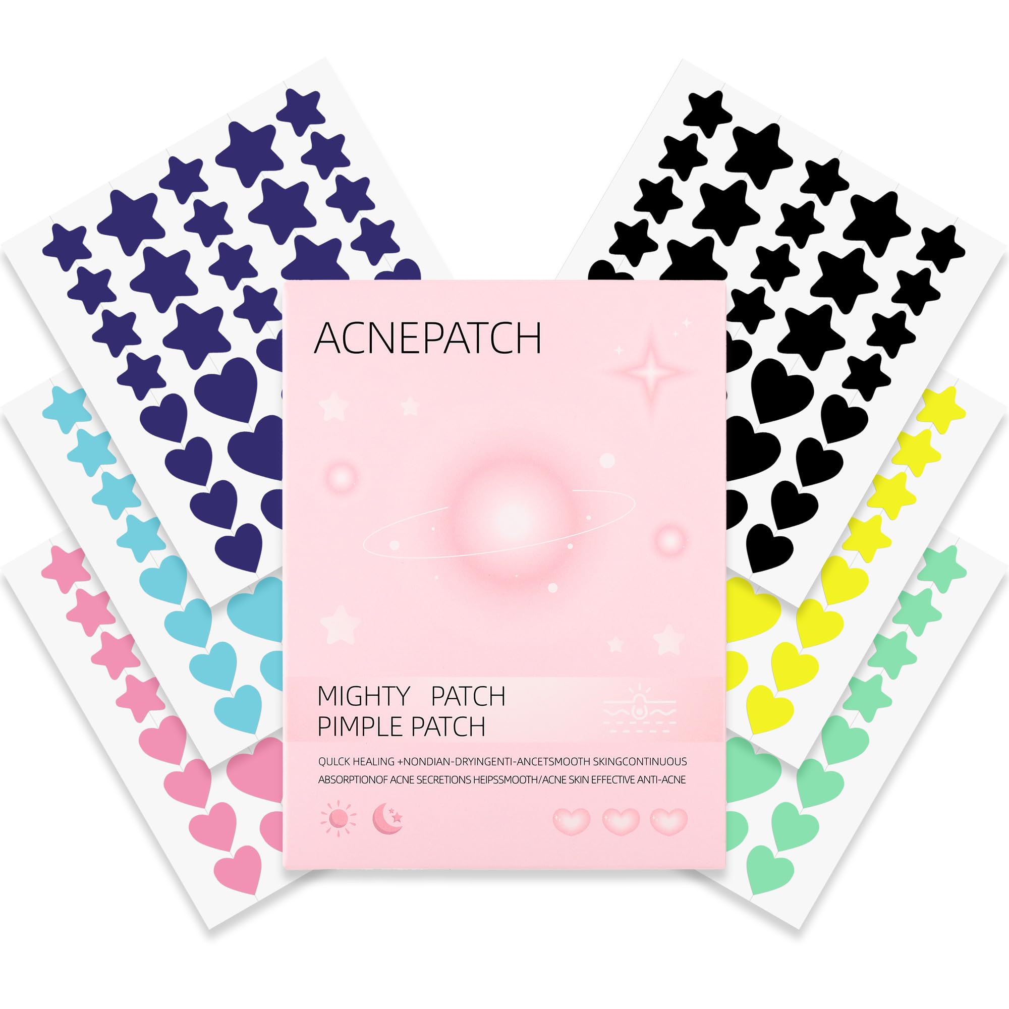 CCbeauty Pimple Patches for Face, 2 Size 216 Counts Acne Patches Star Sticker, Colorful Hydrocolloid Patches for Covering Zits a