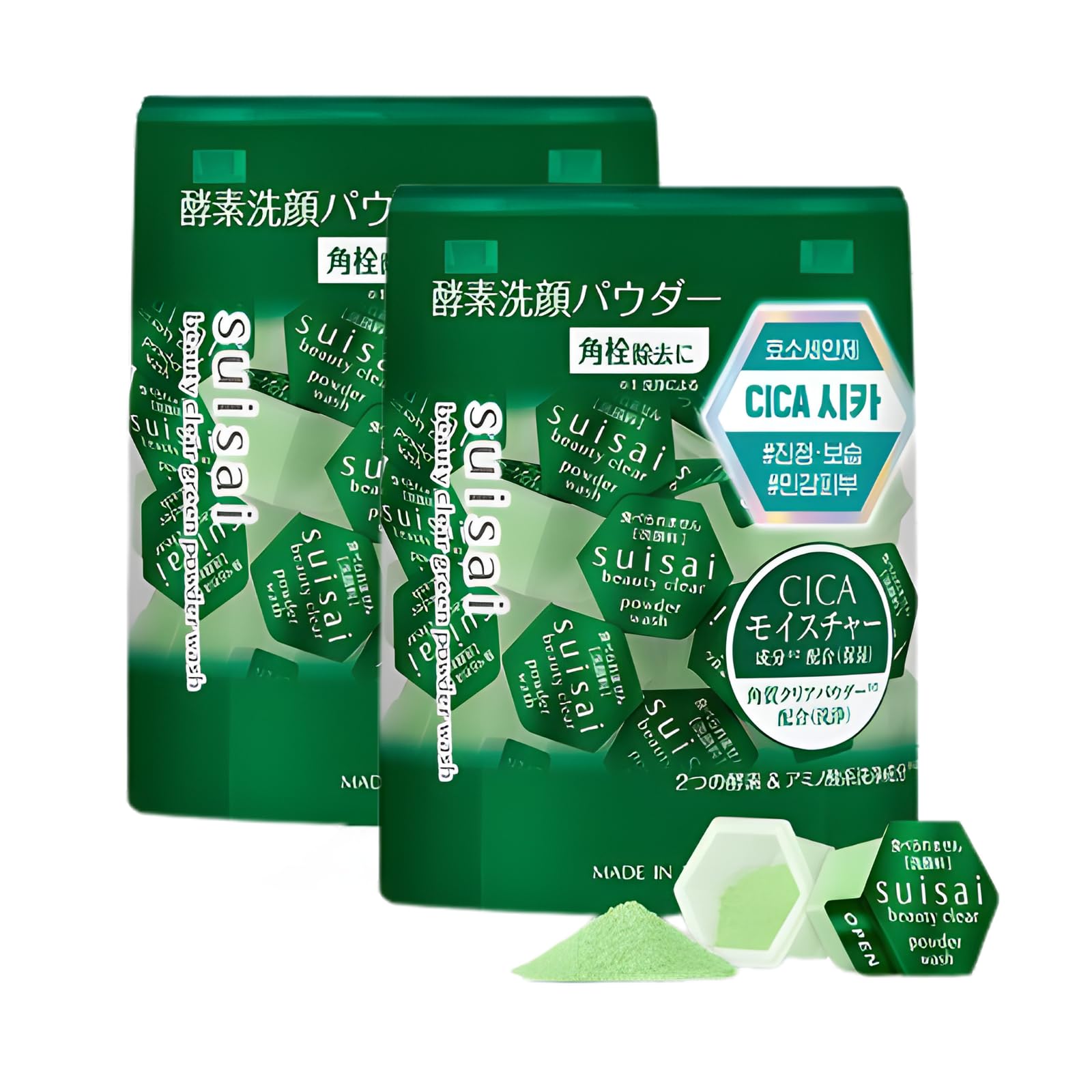 MENBLY Japanese Powder Face Wash 0.4g 32pcs 1pack - Centella Asiatica Formula - Travel-Friendly Single Pack Enzyme Cleanser - Ex