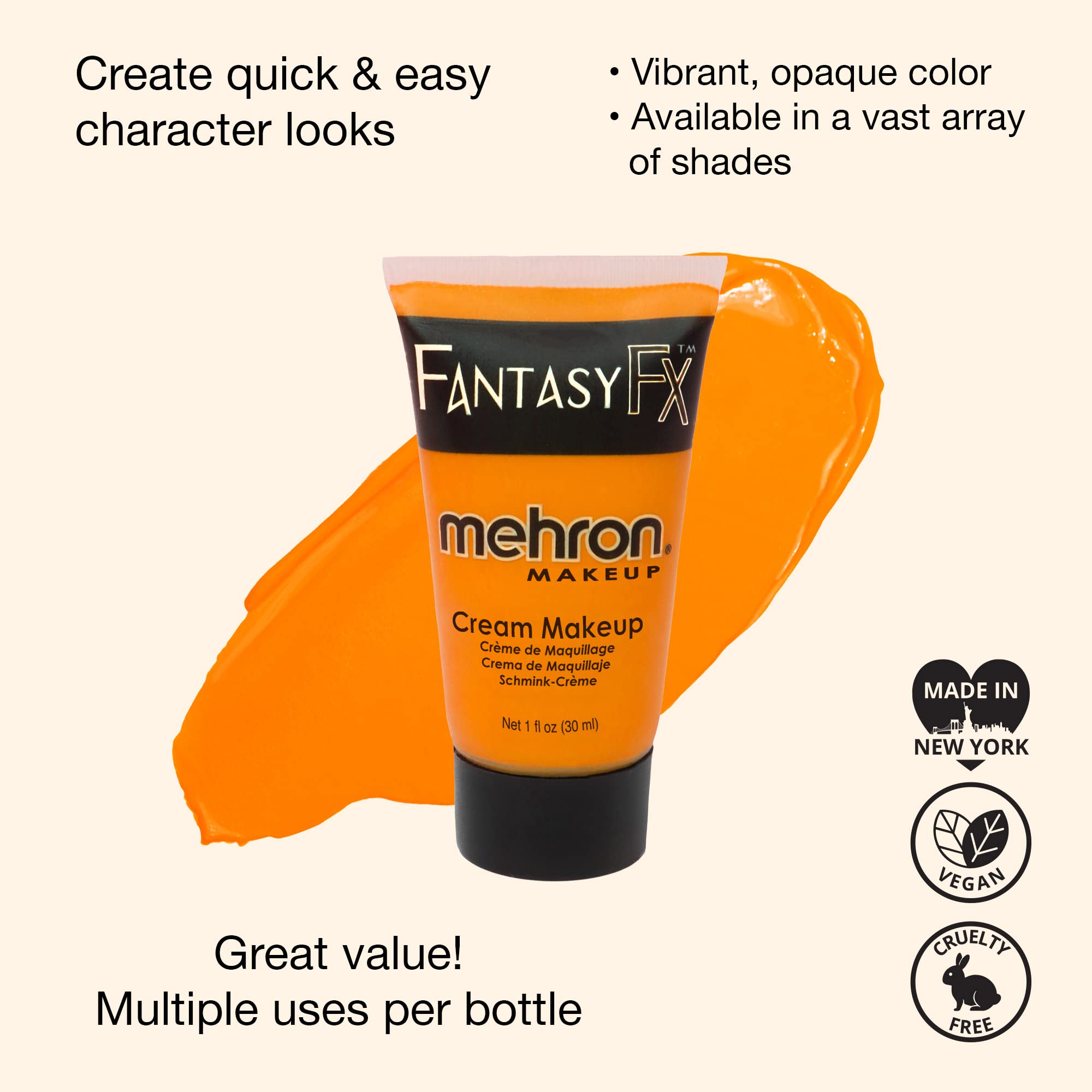 Mehron Makeup Fantasy Fx Cream Makeup | Water Based Halloween Makeup | Orange Face Paint & Body Paint For Adults 1 Fl Oz (30Ml)
