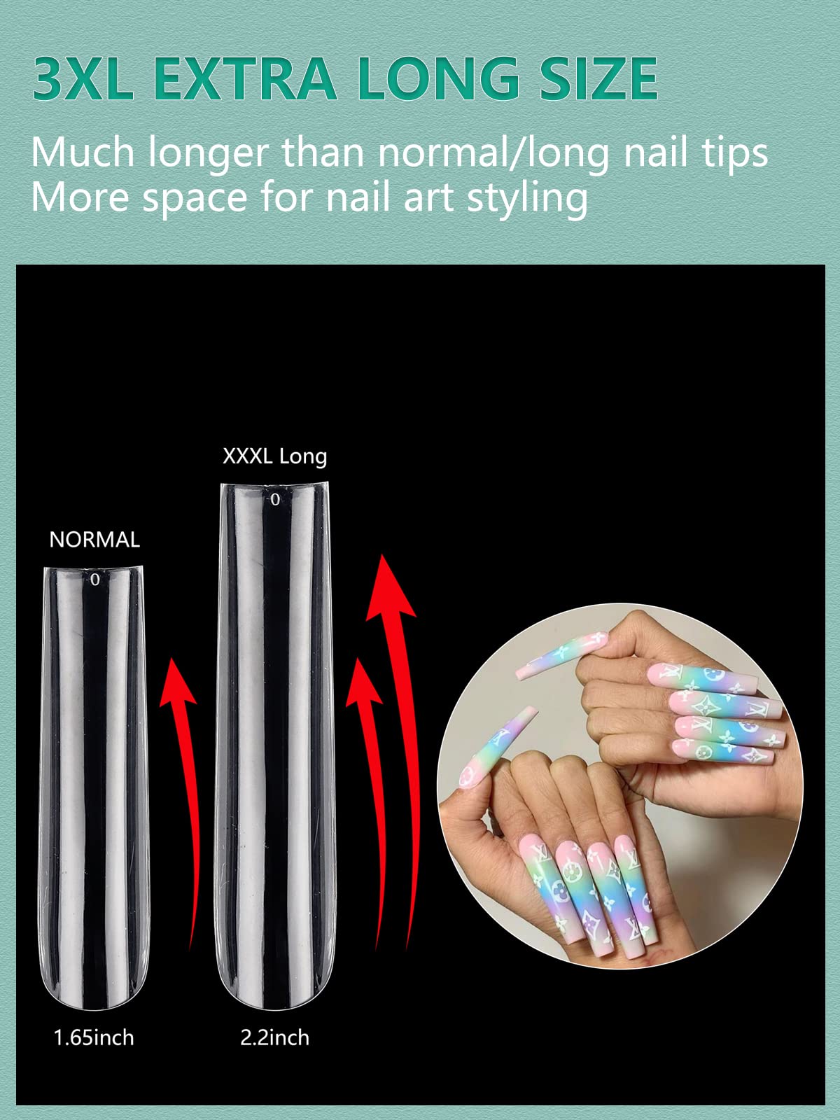 Individual Size 3 5 6 7 Full Cover Square Nail Tips For Acrylic Nails Professional, 200Pcs 3Xl Extra Long Straight Nail Tips, St