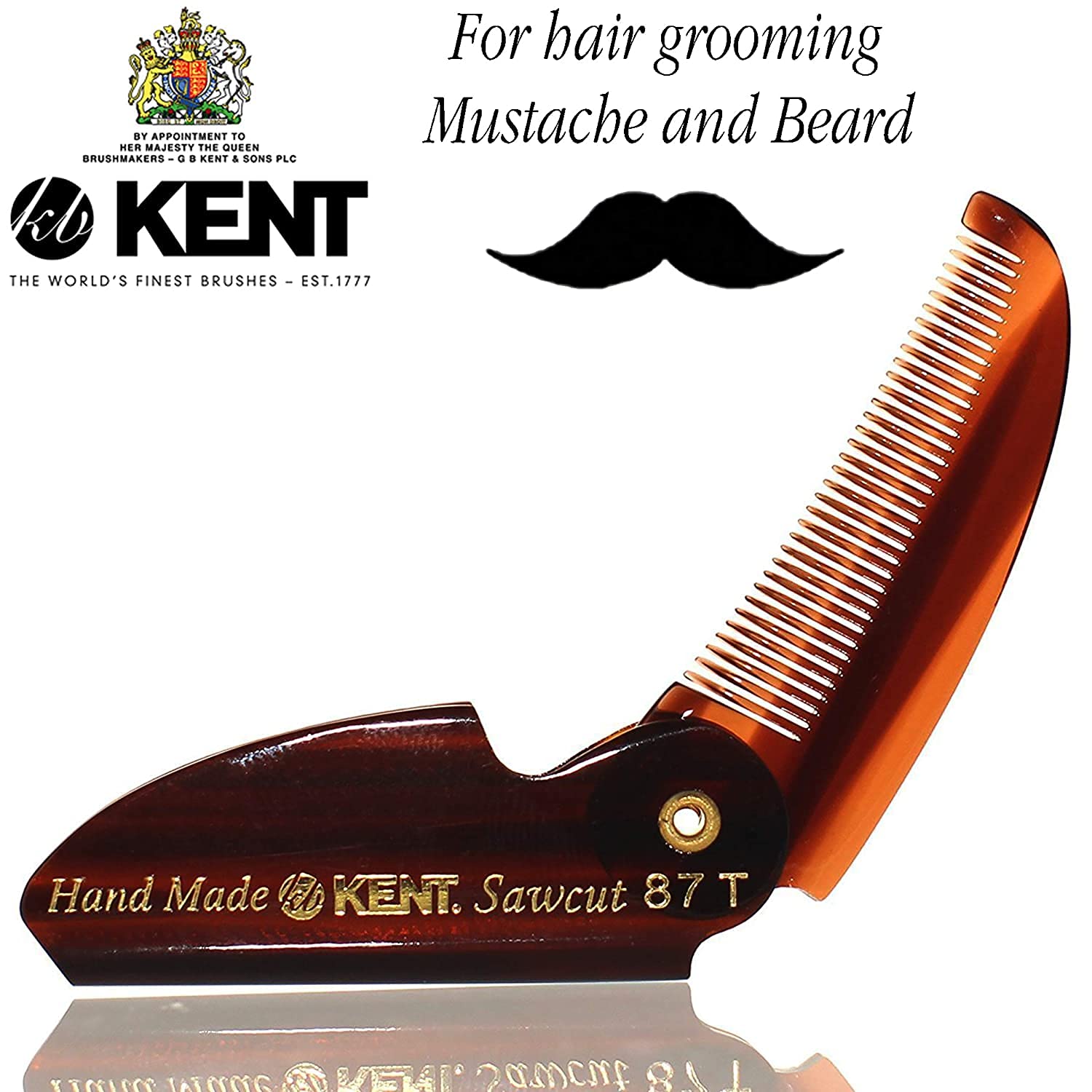 Kent 87T combo Handmade Folding Pocket comb for Men, Fine Tooth Hair comb Straightener for Everyday grooming Styling Hair, Beard