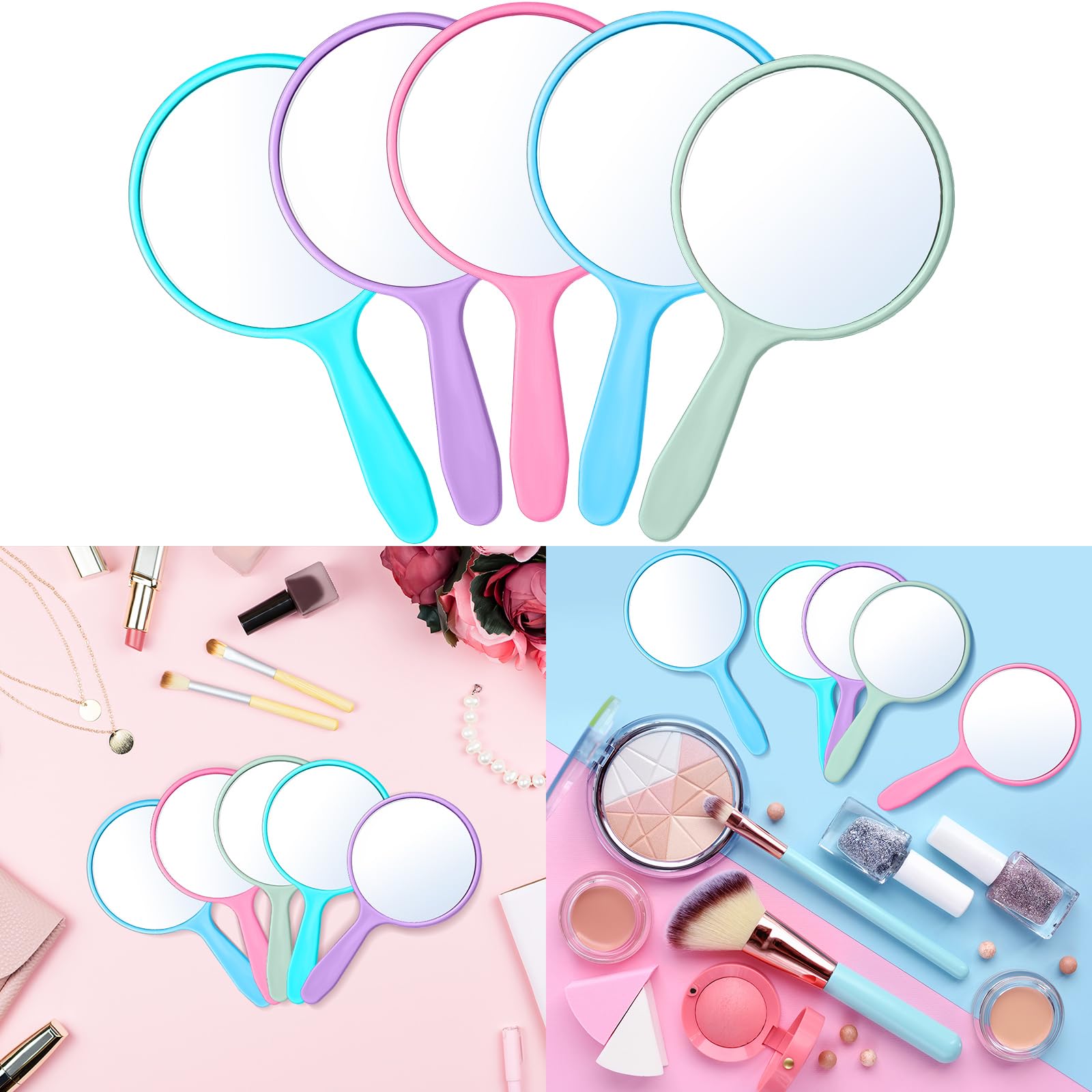 Jetec 25 Pcs Handheld Mirror With Handle, 3.94'' L X 2.17'' W, Small Portable Round Mirror Bulk For Kids Travel Makeup Classroom