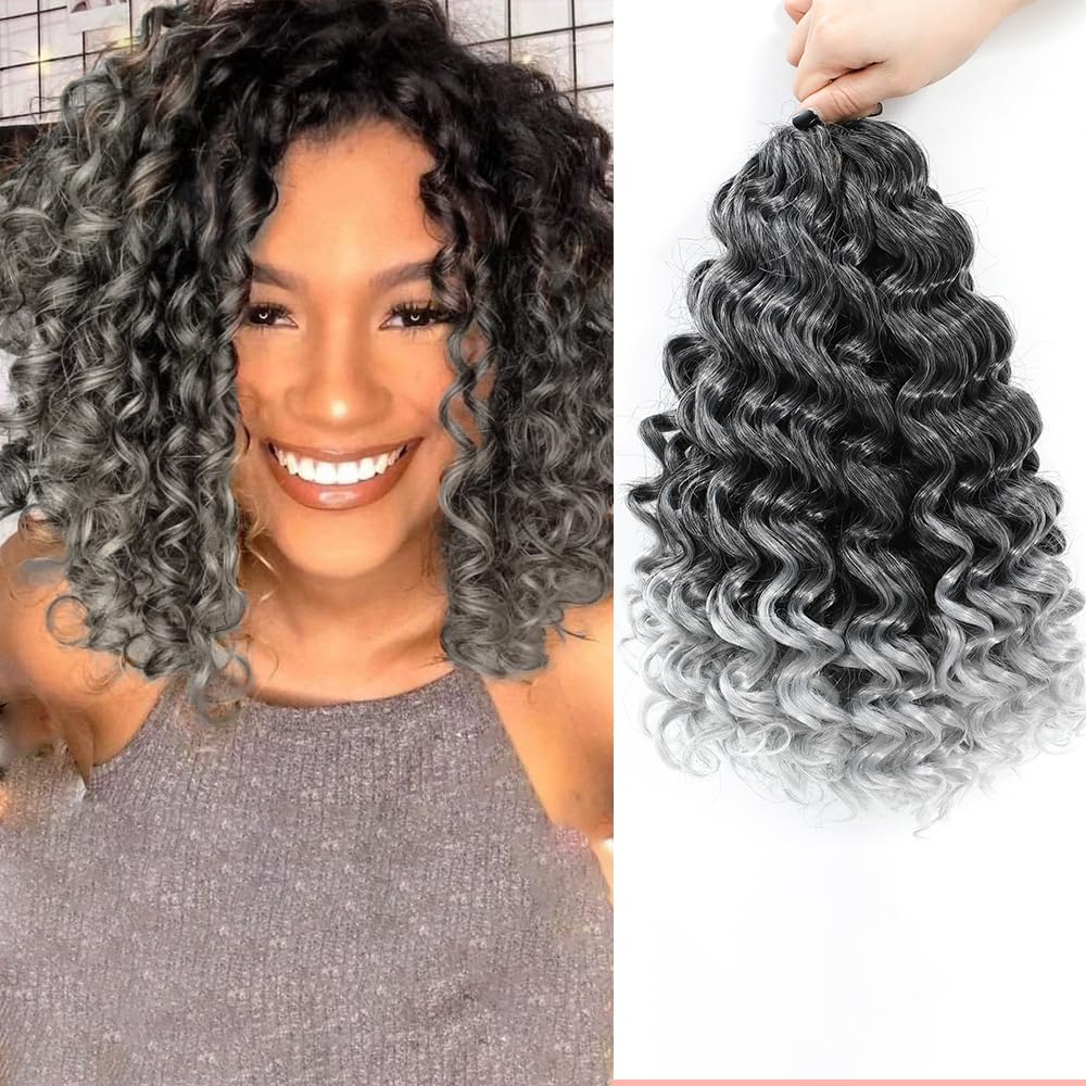 Ocean Wave Crochet Hair 14 Inch 8 packs Deep Wave Crochet Hair Synthetic Curly Crochet Braiding Hair for Black Women (14 Inch, 8