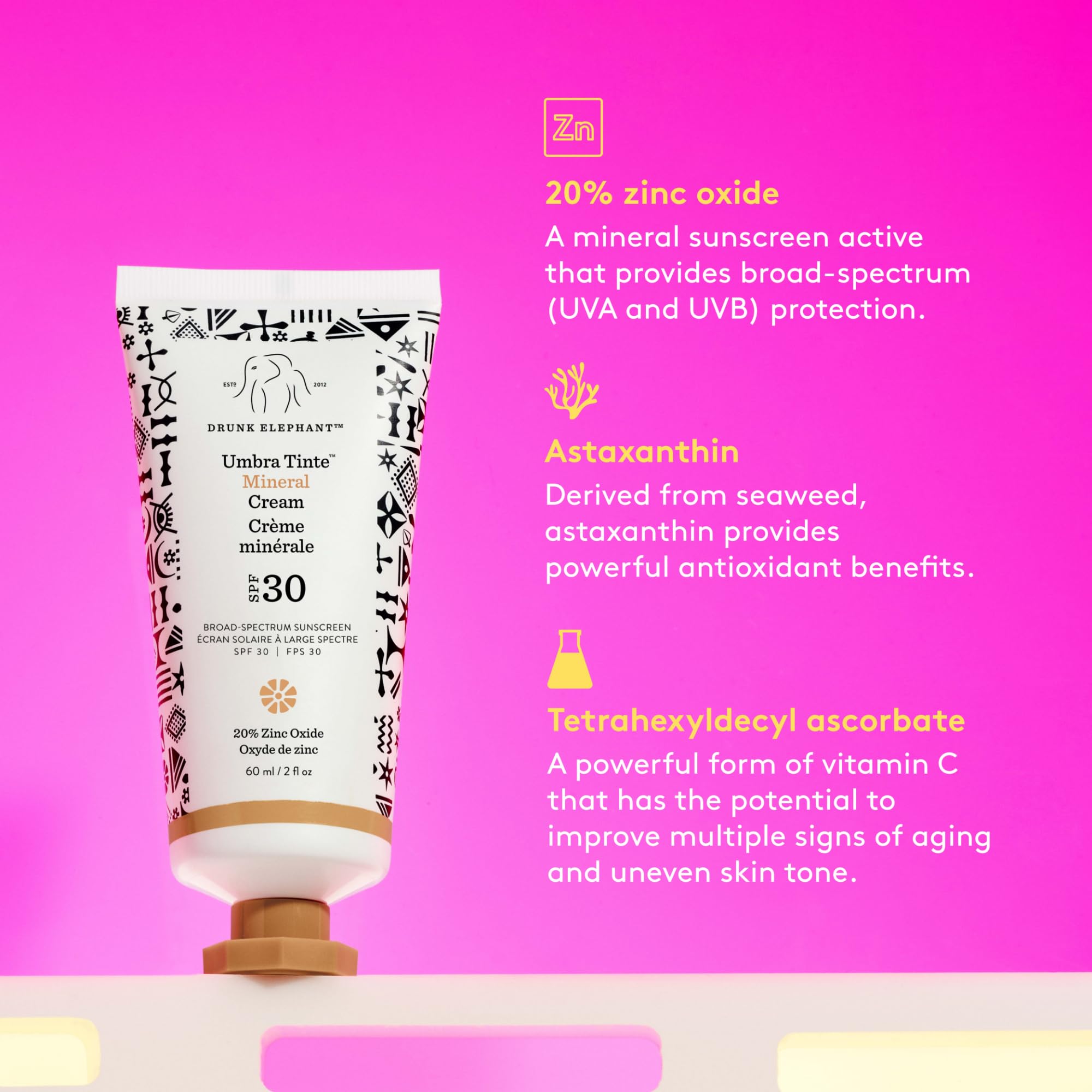 Drunk Elephant Umbra Tinte Mineral Cream SPF 30/PA+++ - 100% Mineral Sun Protection - Lightweight & Blendable - Free of Essentia