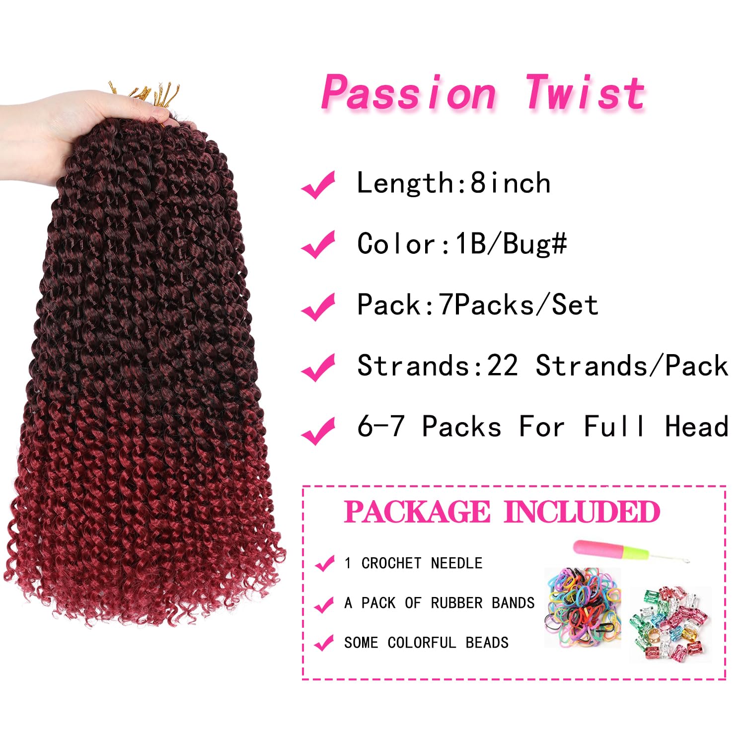 8 Inch Passion Twist Hair, Short Ombre Burgundy Water Wave Crochet Hair Passion Twist Crochet Hair For Women Passion Twists Brai