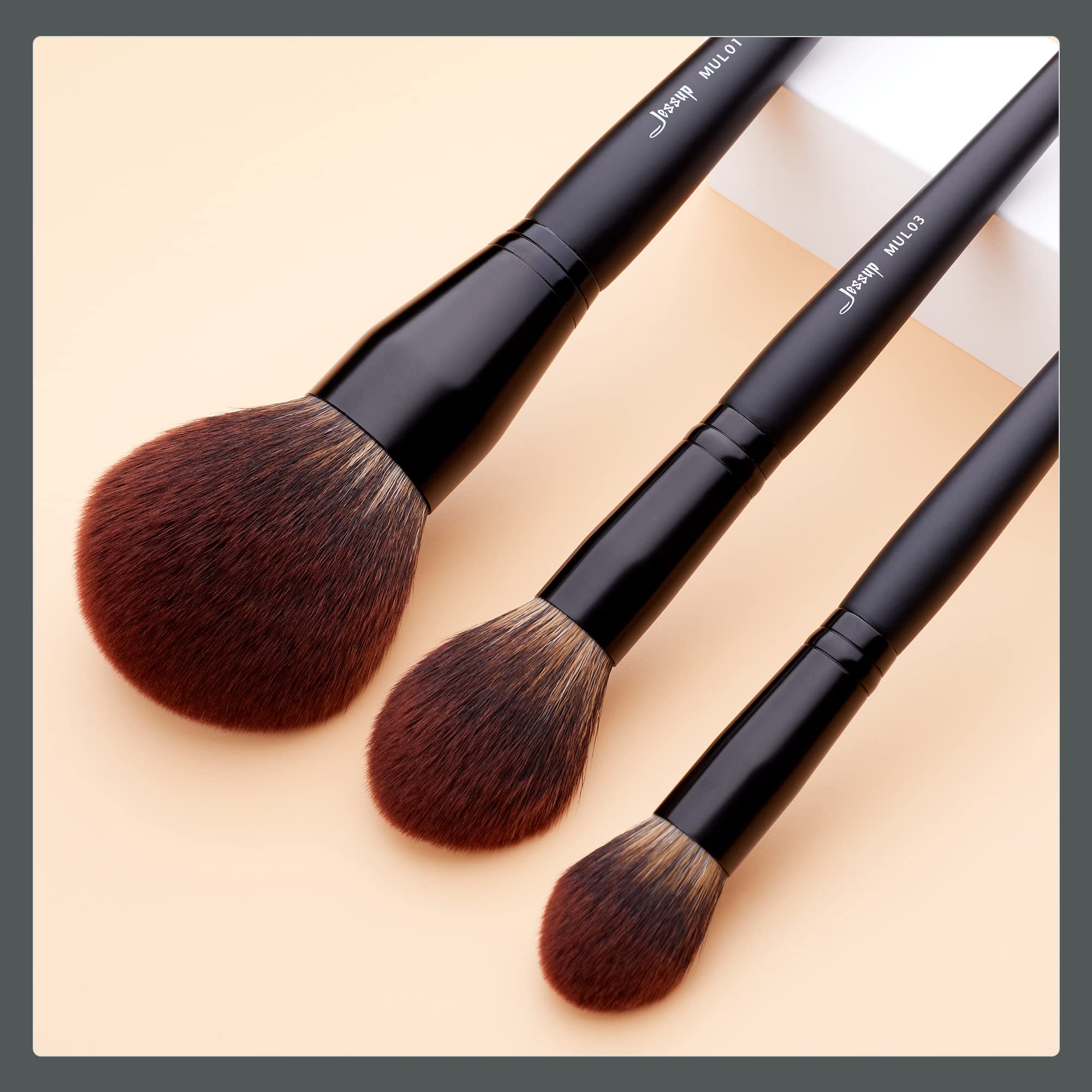Jessup Large Face Makeup Brushes 3Pcs, Premium Synthetic Powder Contour Highlighter Brush, Phantom Black T274