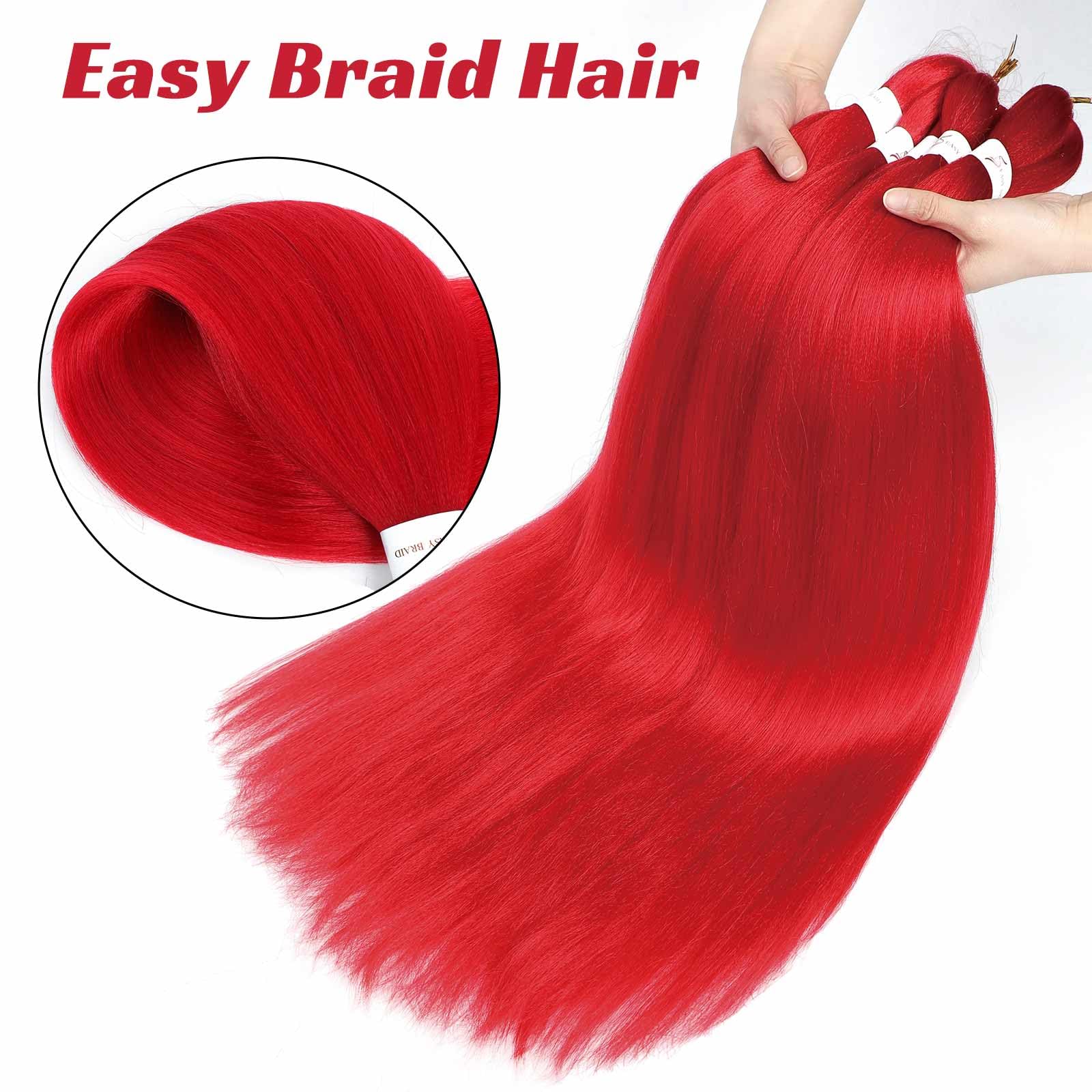 Royota Pre-Stretched Braiding Hair, Yaki Texture, 26 Inch, Pack of 3, Red Synthetic Hair for Knotless Box Crochet Extensions