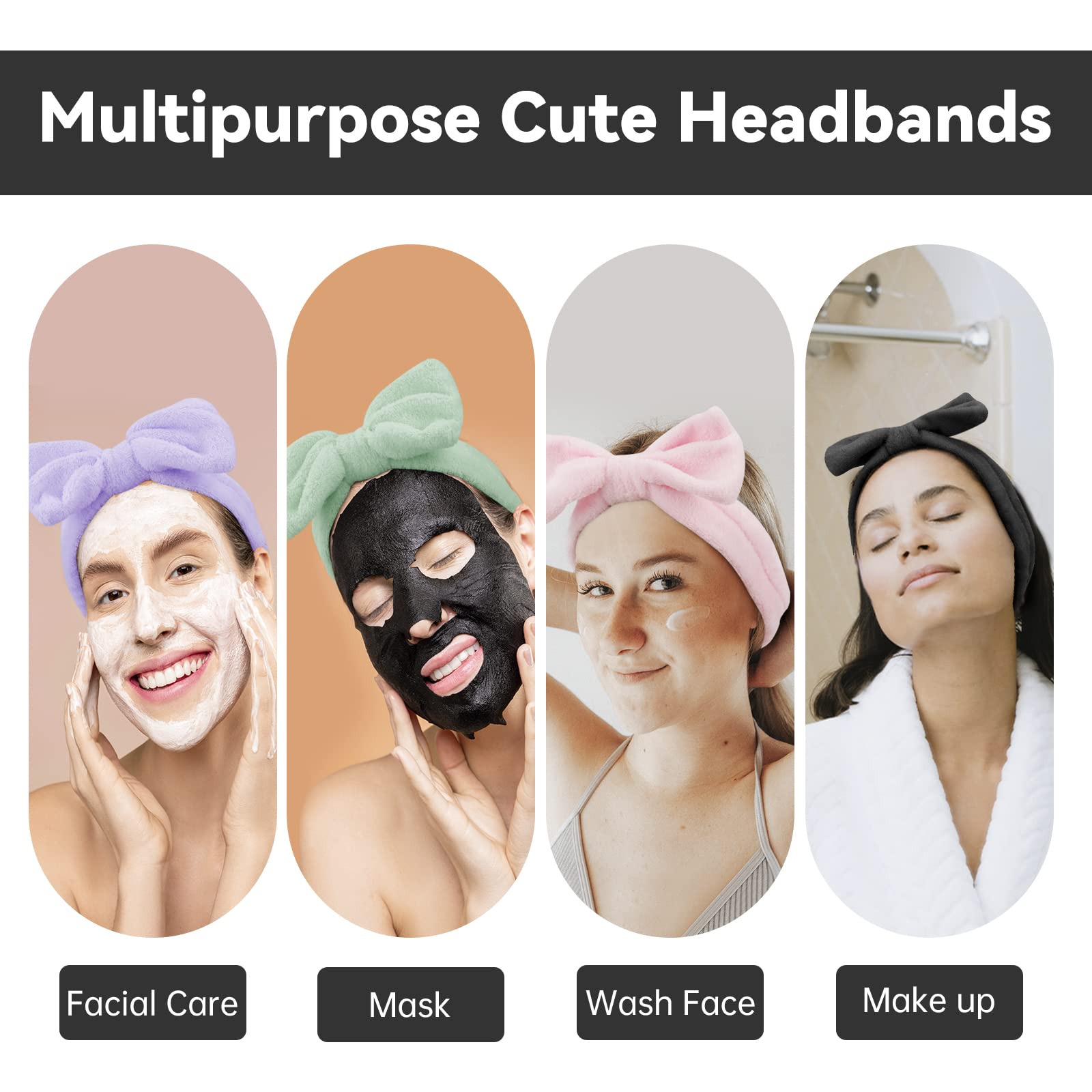 Ondder Spa Headband for Washing Face 8 Pack Aossrted Skincare Headbands for Women Girls Terry Cloth Cute Makeup Headbands Head B