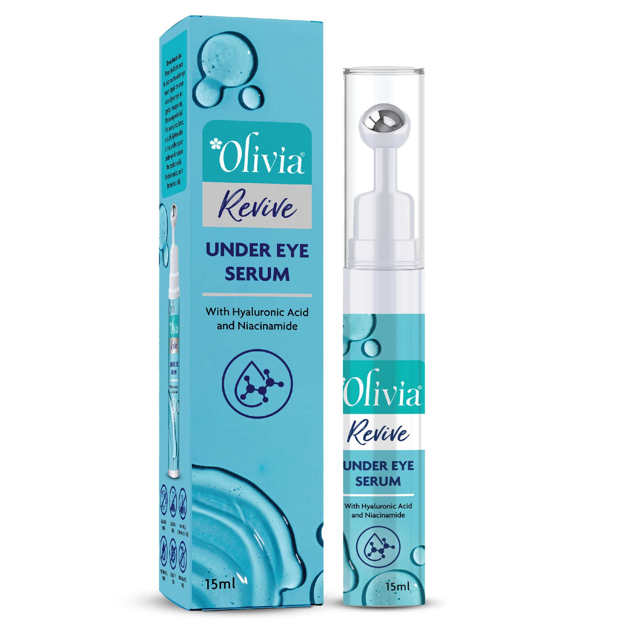 Olivia Revive Under Eye Serum | With Hyaluronic Acid, Niacinamide, Plankton & Chicory Extracts | Reduces Dark Circles, Puffiness