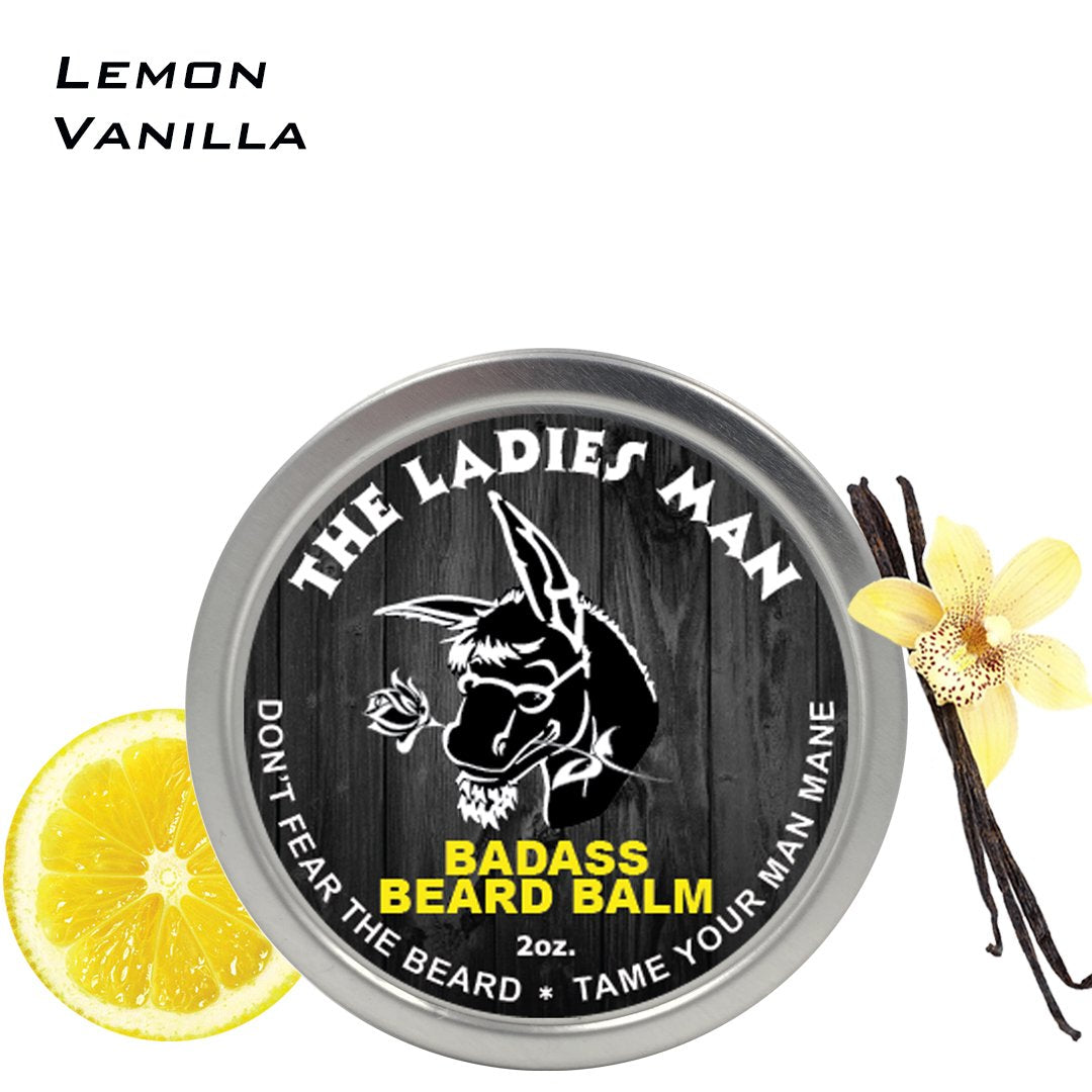Badass Beard Care Beard Balm - The Ladies Man Scent, 2 Ounce - All Natural Ingredients, Soften Hair, Hydrate Skin to Get Rid of