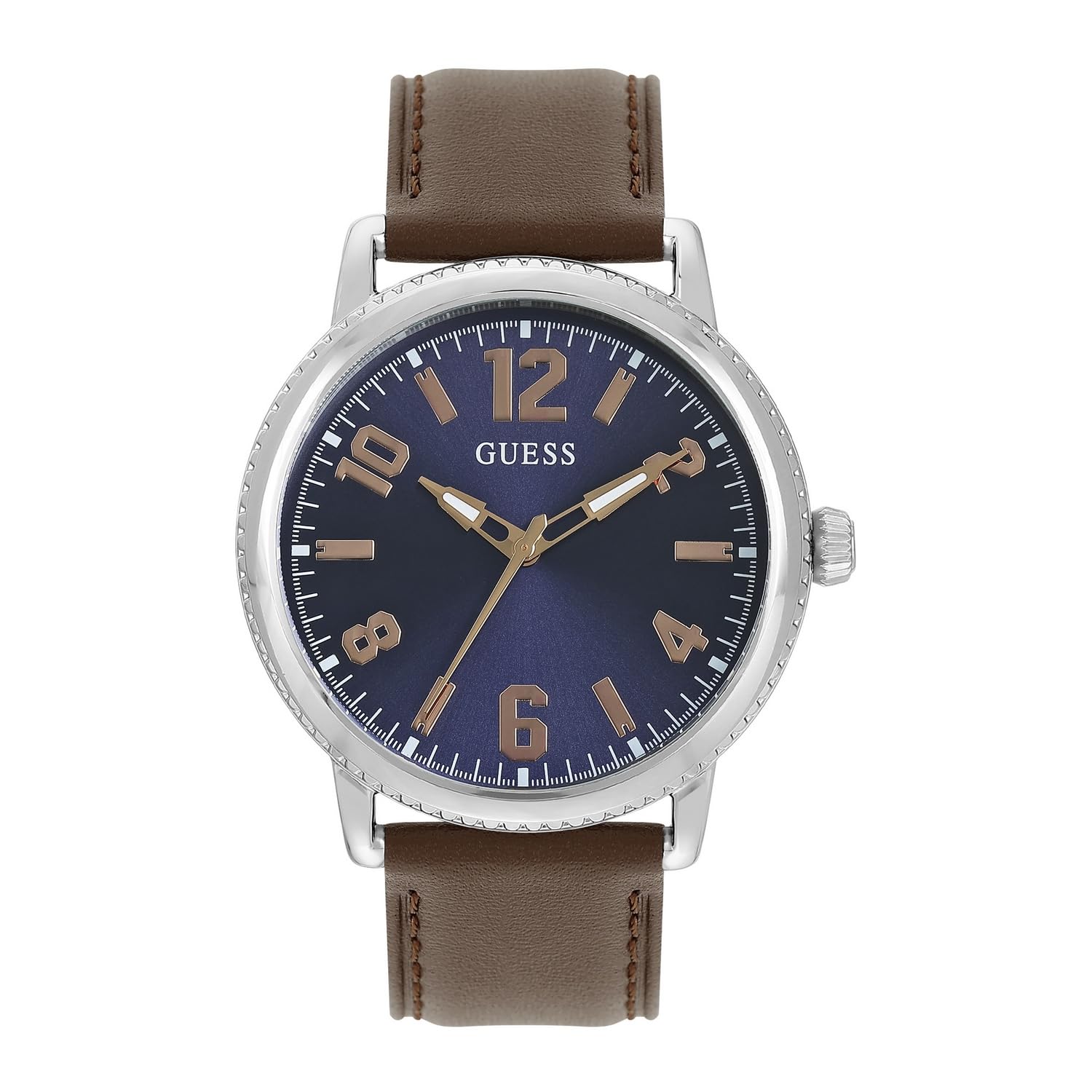Guess Leather Analog Blue Dial MenS WatchU1410G1M, Band_Brown
