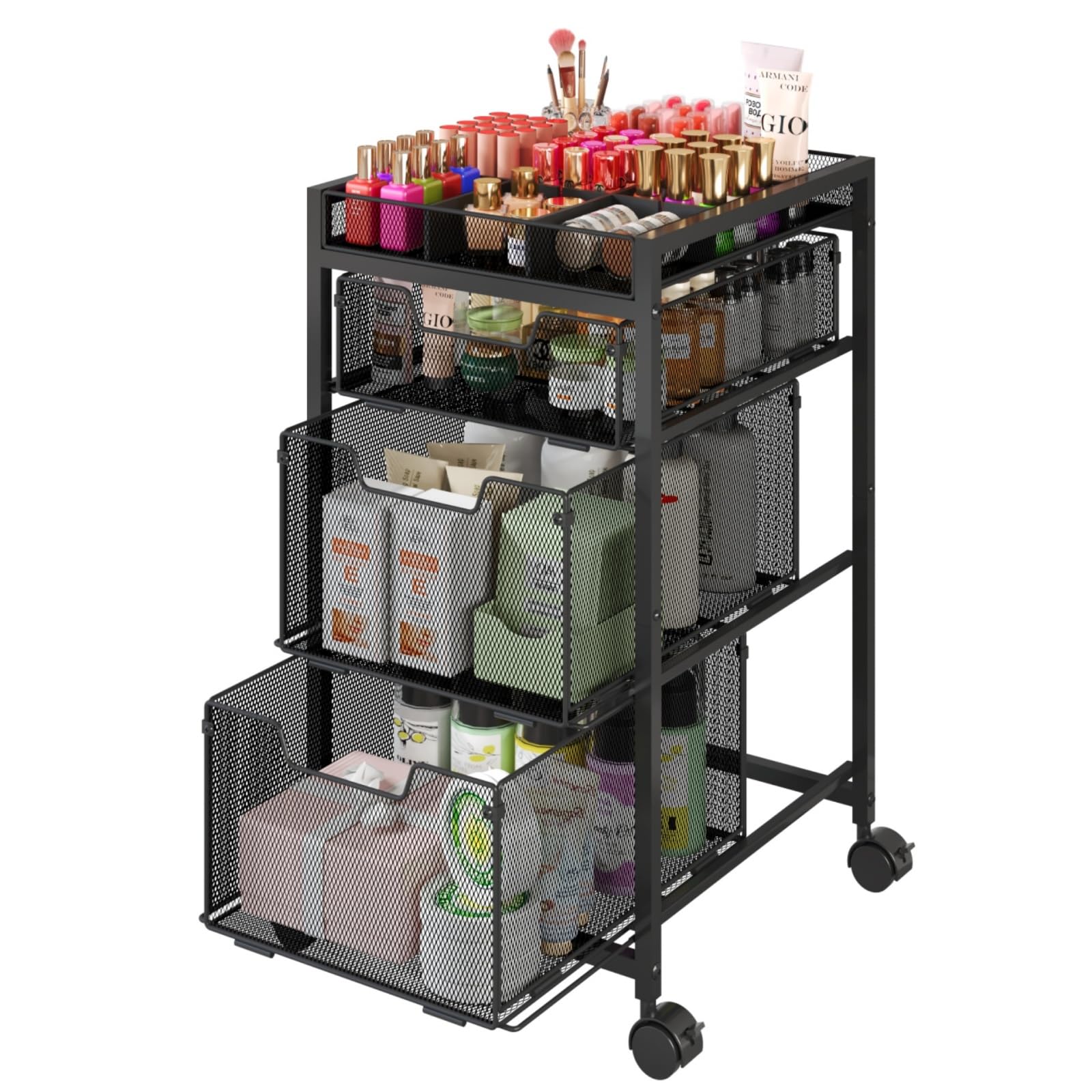 JKsmart Rolling Makeup Cart Organizer with 3 Drawers, Cosmetics Display with Dividers, Floor Skincare Storage with Wheels, Versa