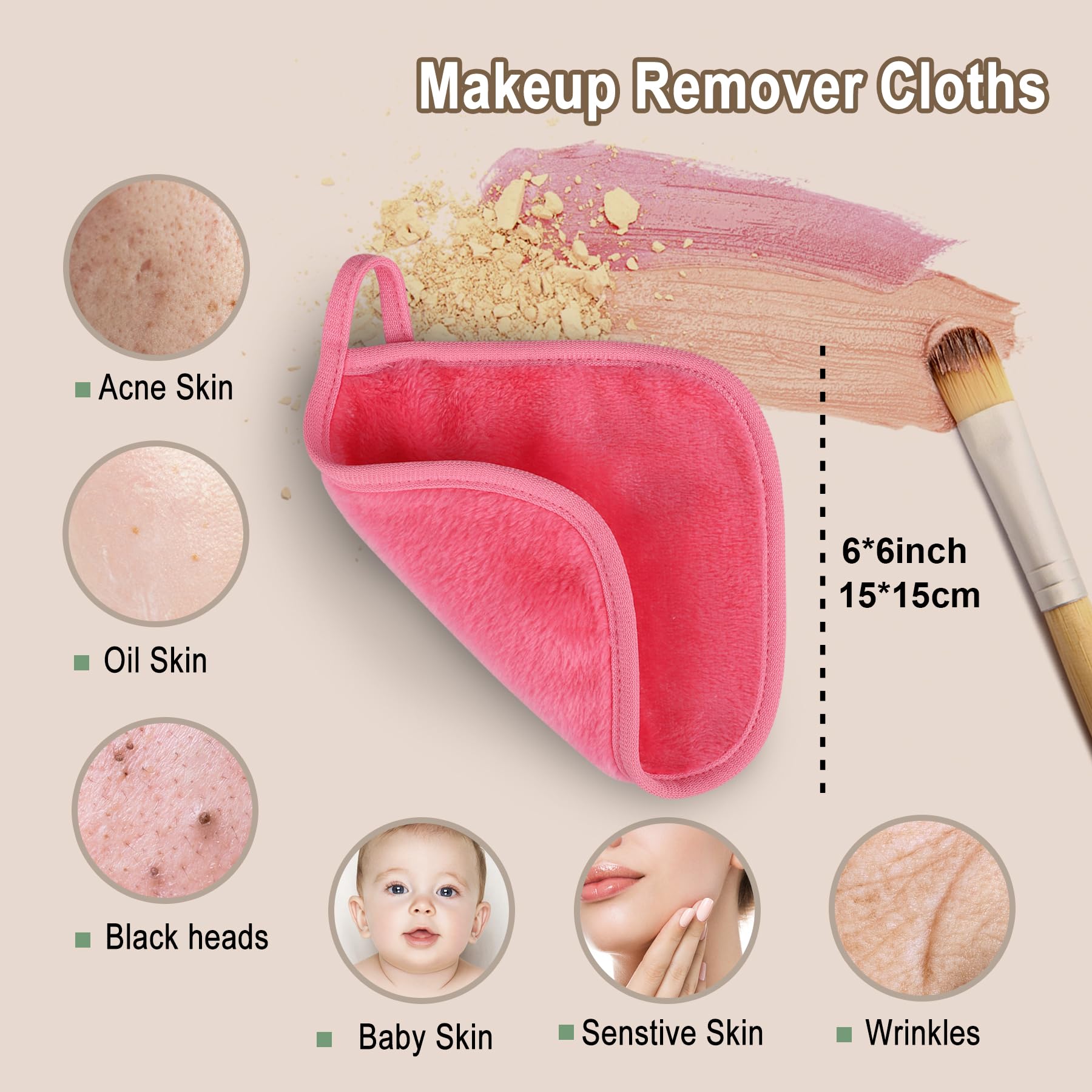 Kodamo Makeup Remover Cloth, Reusable Makeup Remover Pads Washable Travel Bag, Microfiber Makeup Removal Face Wash Cloths With J