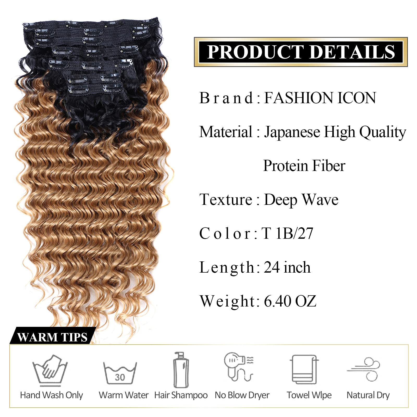 Deep Wave Clip In Hair Extension Human Hair Feeling Double Weft Hairpiece Synthetic For Women Thick Ombre Hair Extension Clips N