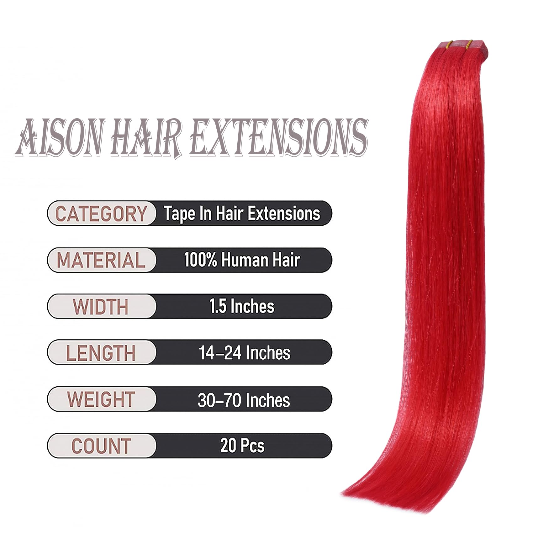 Red Tape in Hair Extensions Human Hair 16 Inch 30G 100% Remy Human Hair Extensions Silky Straight for Women 20 Pcs/Package