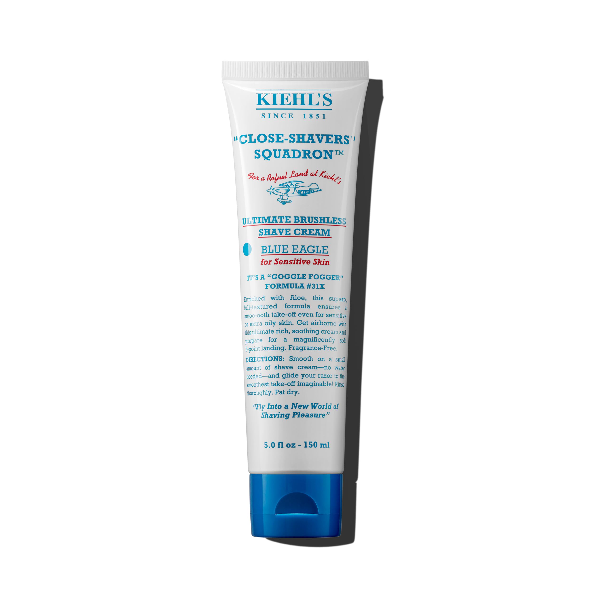 Kiehl's Ultimate Brushless Shave Cream Blue Eagle, Unscented for Sensitive Skin, with Aloe Vera to Soothe & Hydrate, Minimizes I
