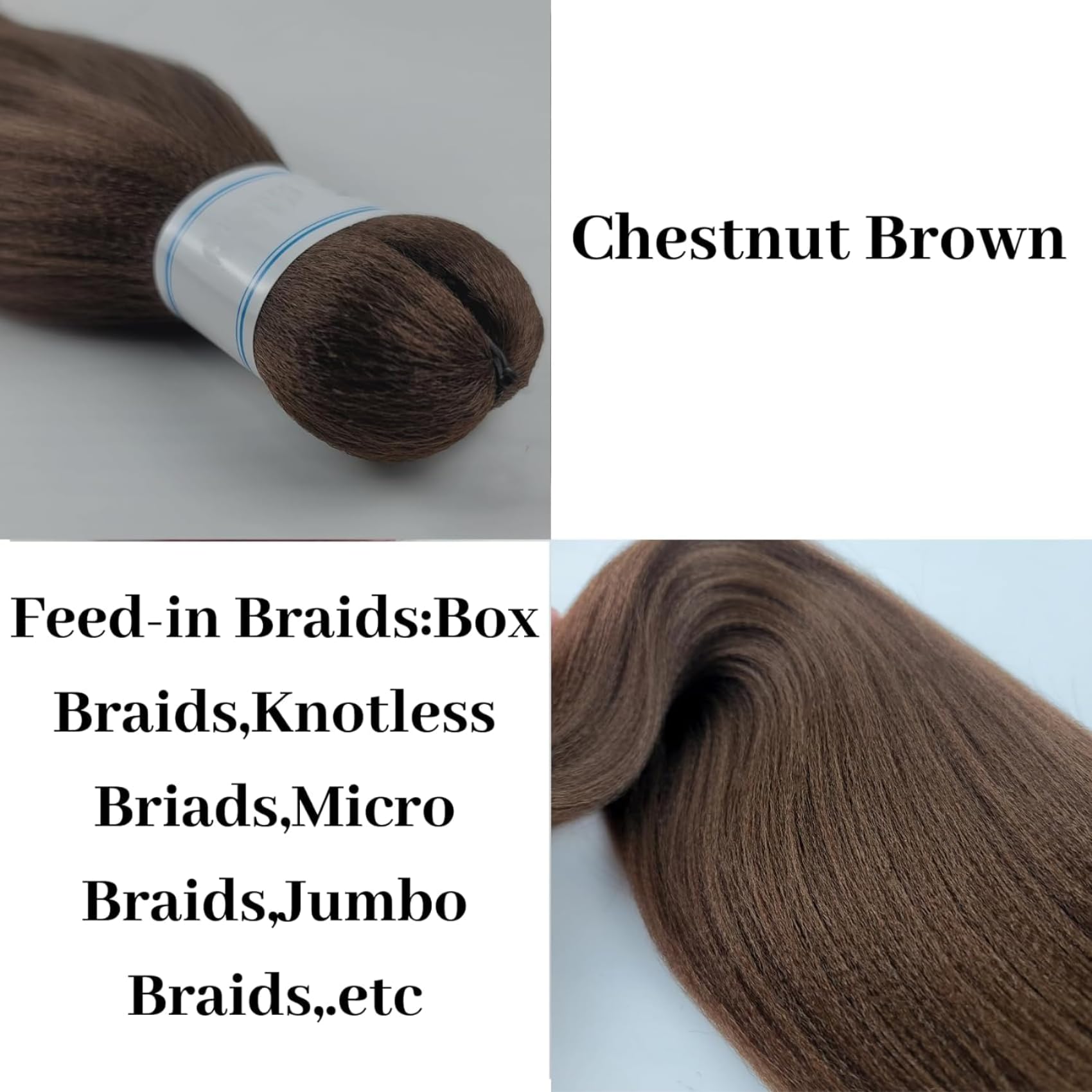 Chestnut Brown Braiding Hair Pre stretched Kanekalon Braiding Hair Extensions Feed in Braids 26 inch 6 Packs