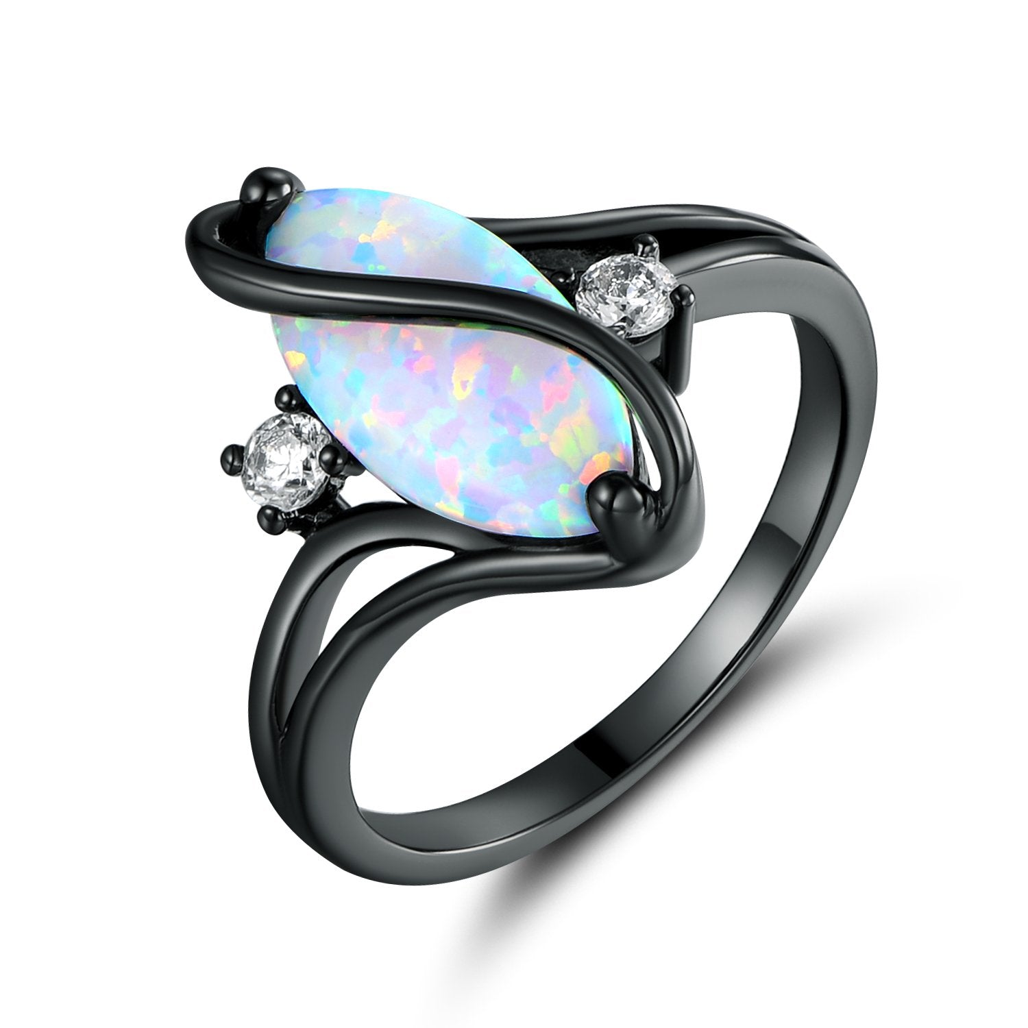 Barzel 18k Black Rhodium Plated Created Fire Opal Ring With Cubic Zirconia Accents (Black Rhodium Fire Opal, 10)