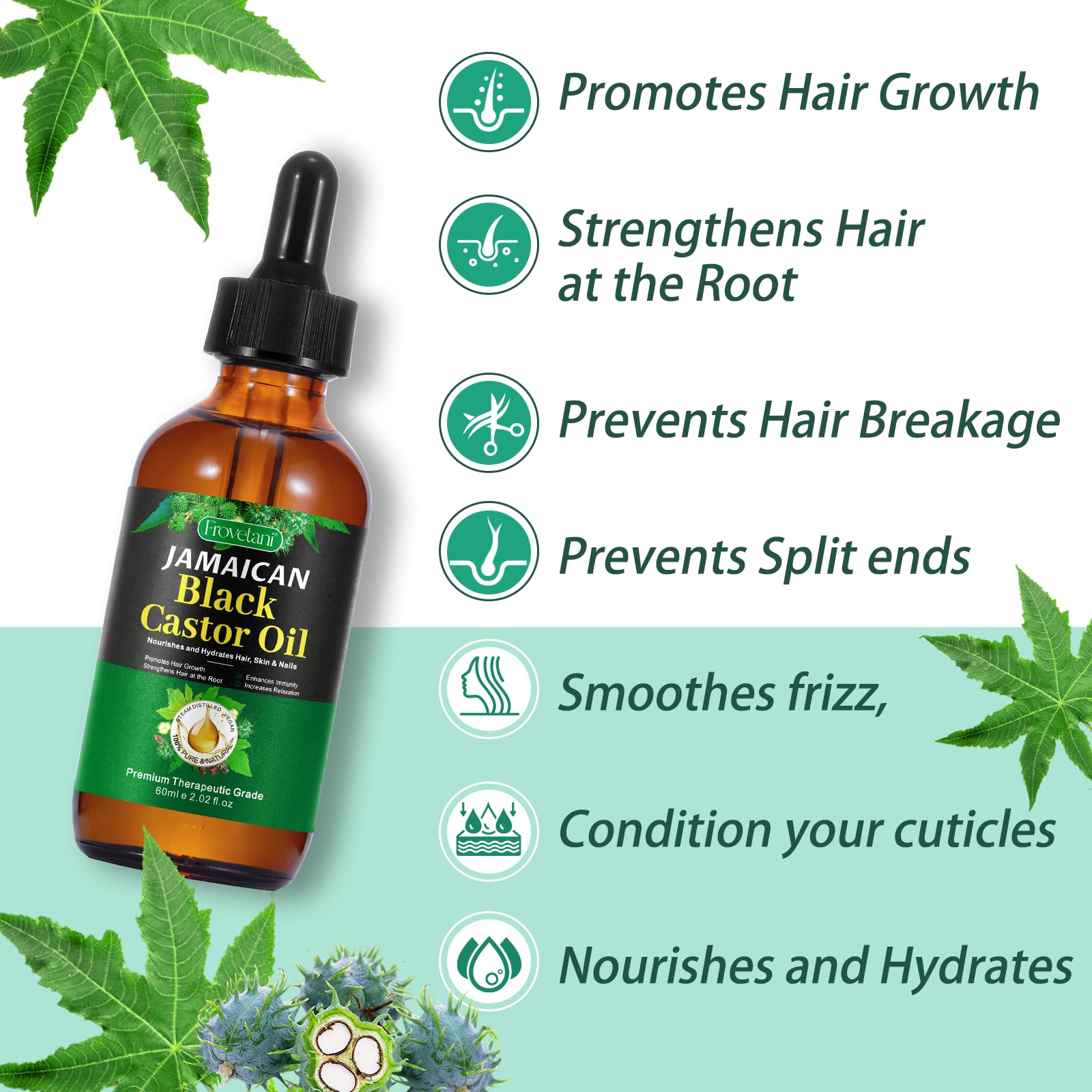 Jamaican Black Castor Oil, Organic Castor Oil For Hair Growth, Cold Press Unrefined, Thicker Eyelashes And Eyebrows, Massage Oil