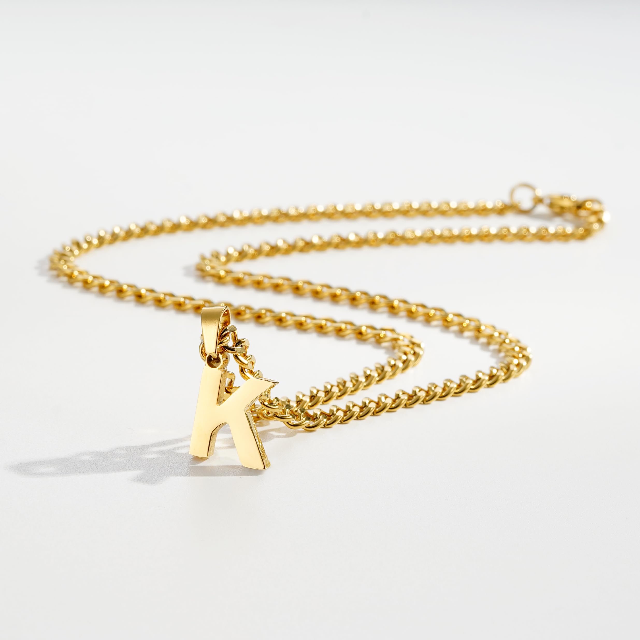 P.BLAKE Layered Initial U Pendant Necklace for Men, Stainless Steel Letter Cuban Link Herringbone Chain Jewelry Collar Cadenas P