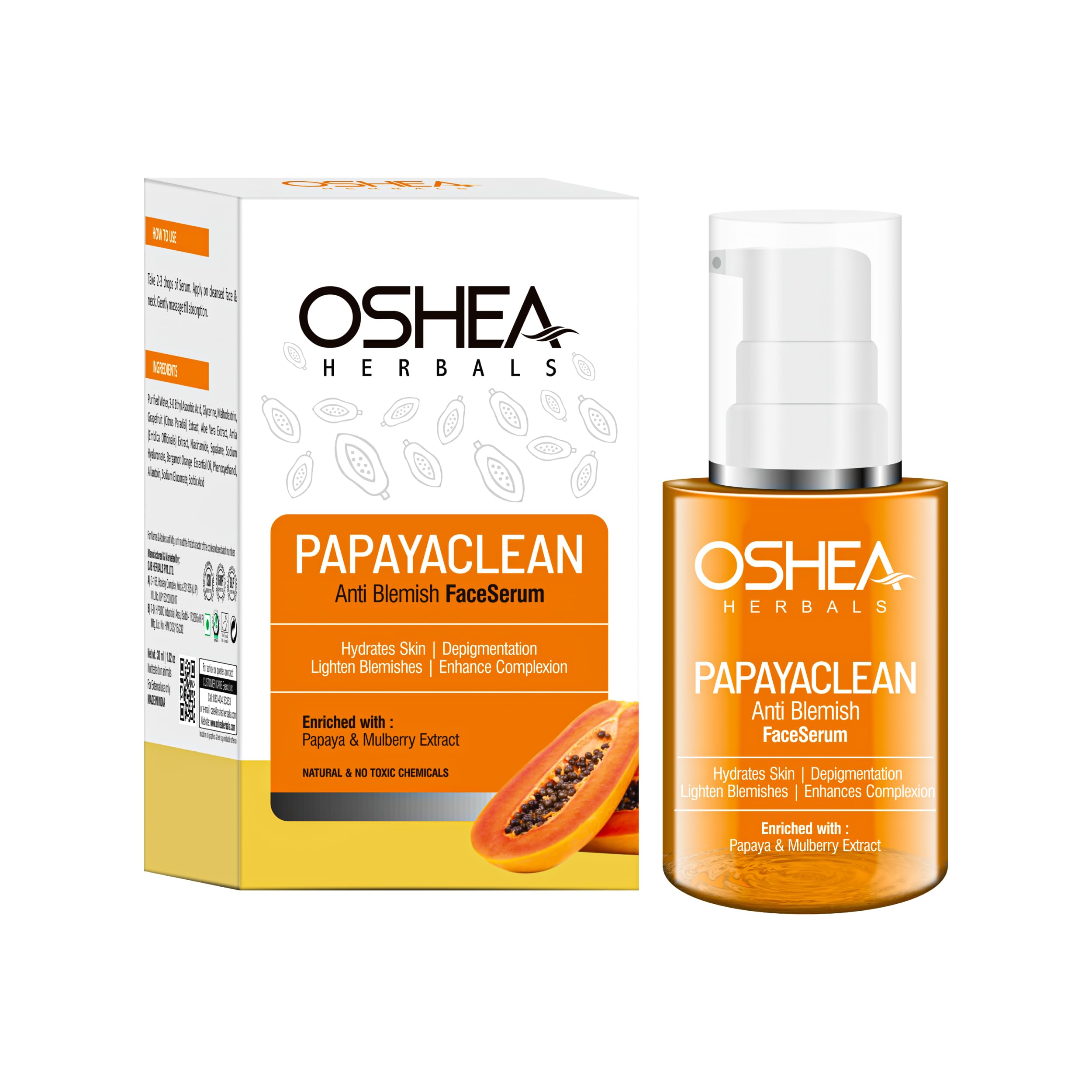 Oshea Papayaclean Anti Blemish Face Serum For Men & Women | Lightens Blemishes & Pigmentation | Boosts Natural Glow & Hydrates S