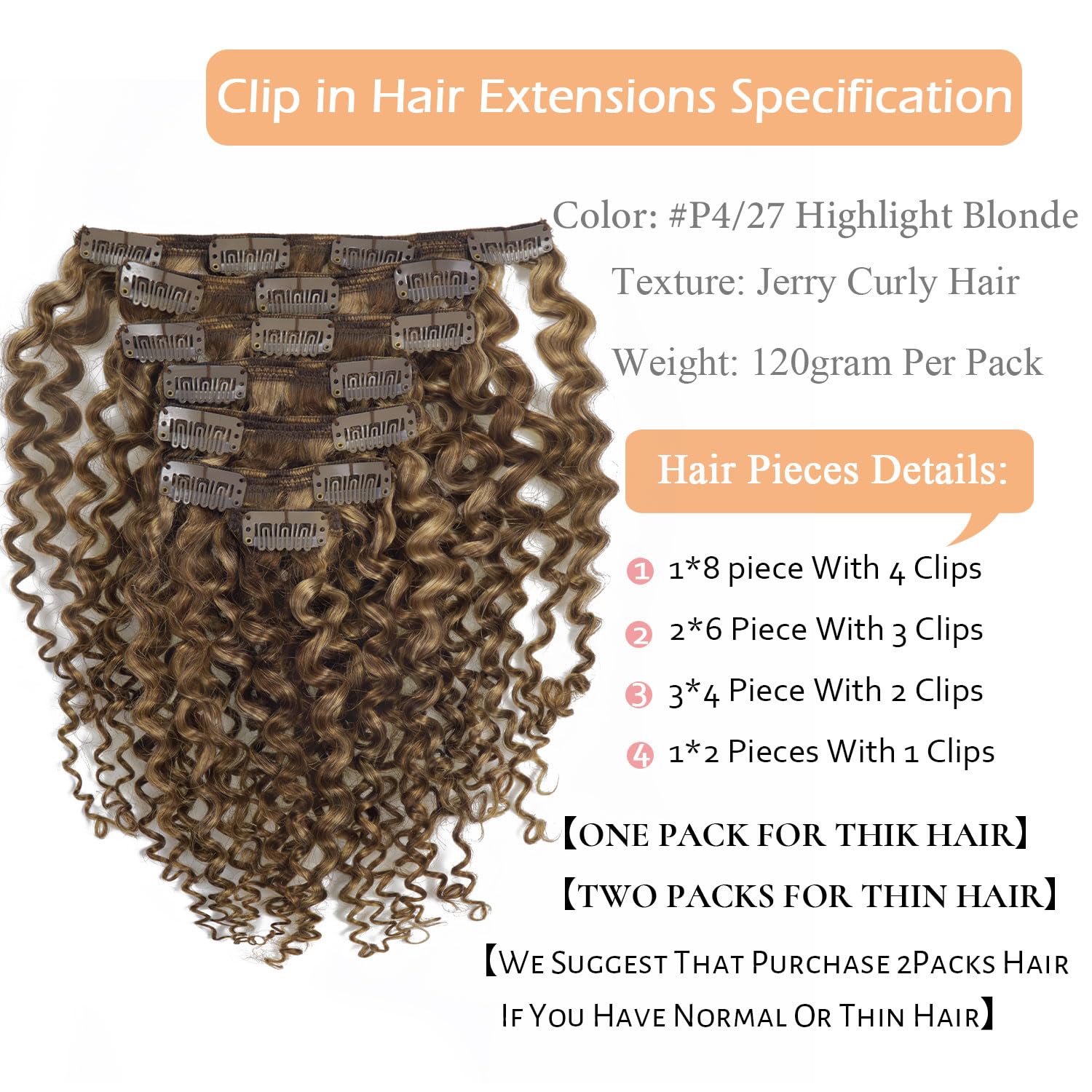 Lacer Clip In Human Hair Extensions Jerry Curly 3B 3C Curly Real Remy Human Hair Extensions For Black Women Highlighted Piano Ch