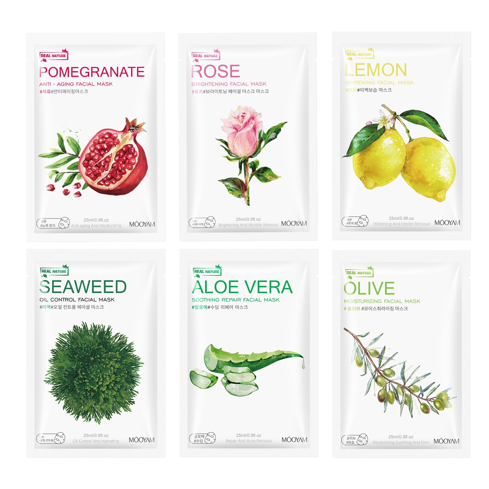 Guoyaolifu 6 Pack Variety Sheet Masks - Hydrating & Smoothing, Moisturizing & Nourishing For All Skin Types