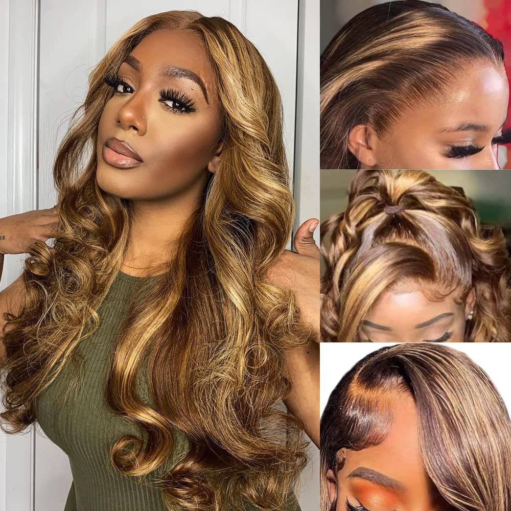 Avolo Highlight Ombre Lace Front Wig Human Hair Pre Plucked 13x4 Colored HD Lace Frontal Human Hair Wigs With Baby Hair Honey Bl