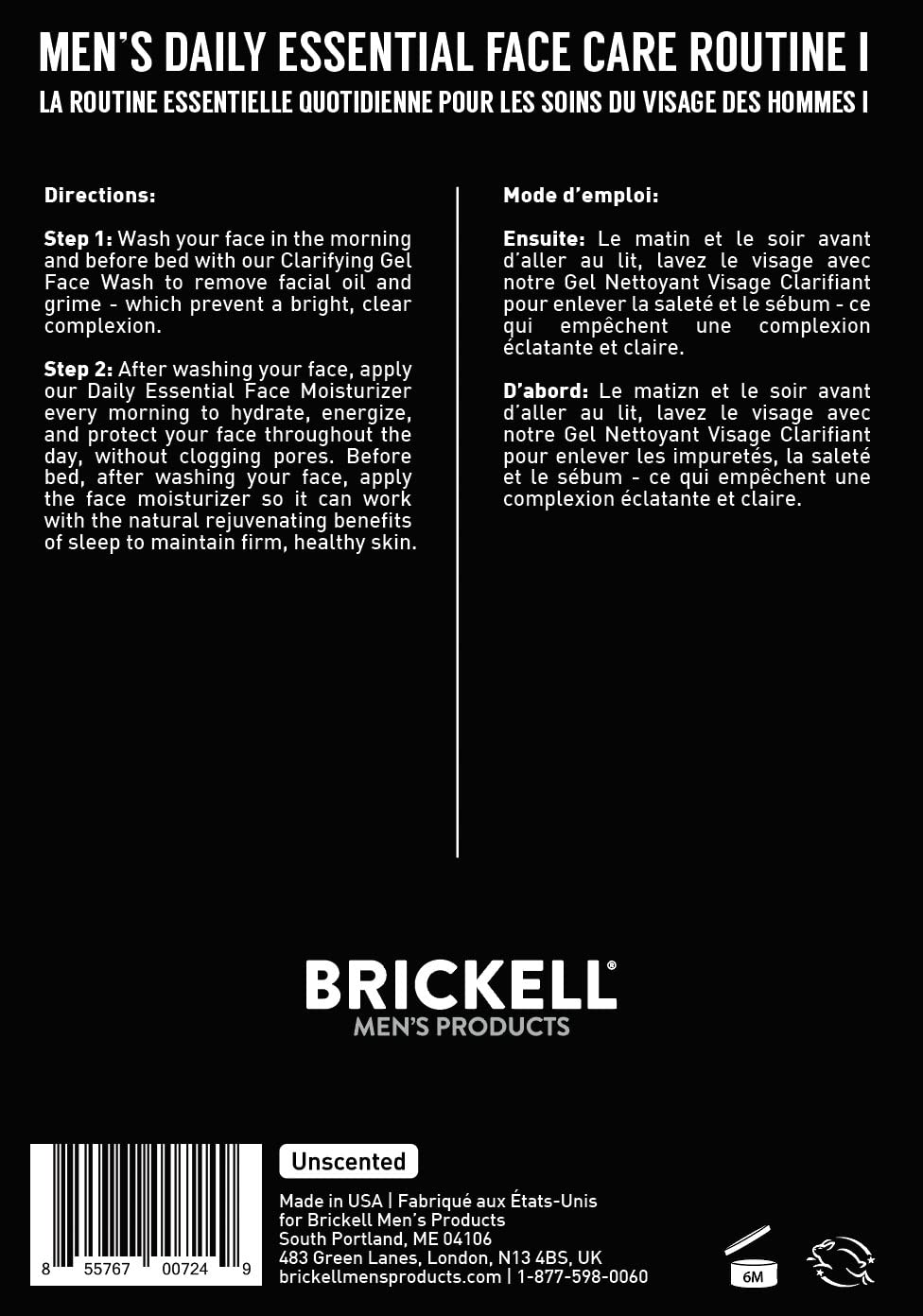 Brickell Men's Daily Essential Face Care Routine I, Gel Facial Cleanser Wash and Face Moisturizer Lotion, Natural and Organic, U