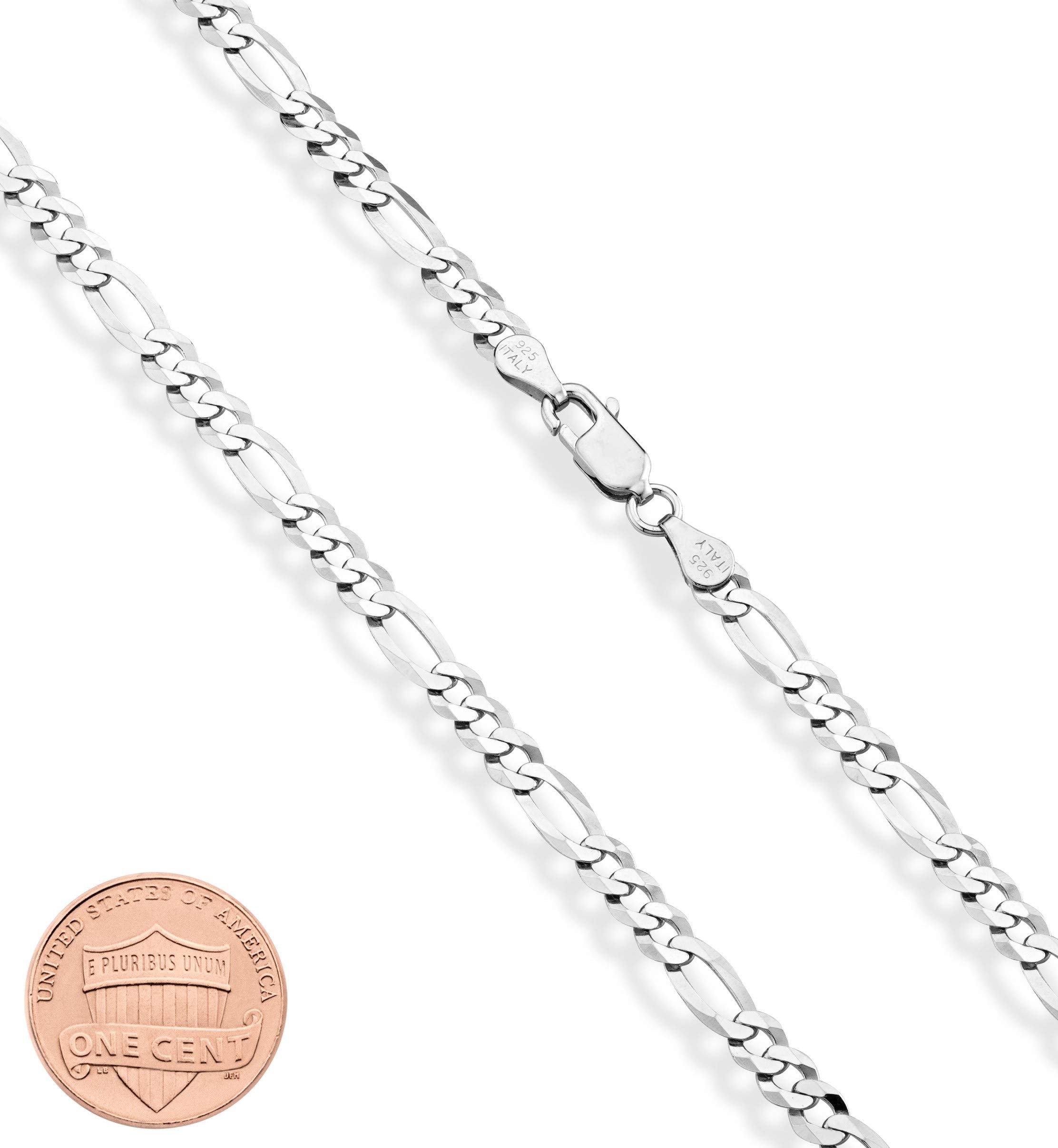 Miabella 925 Sterling Silver Italian 5mm Diamond-Cut Figaro Link Chain Necklace for Women Men, Made in Italy (24 Inches)