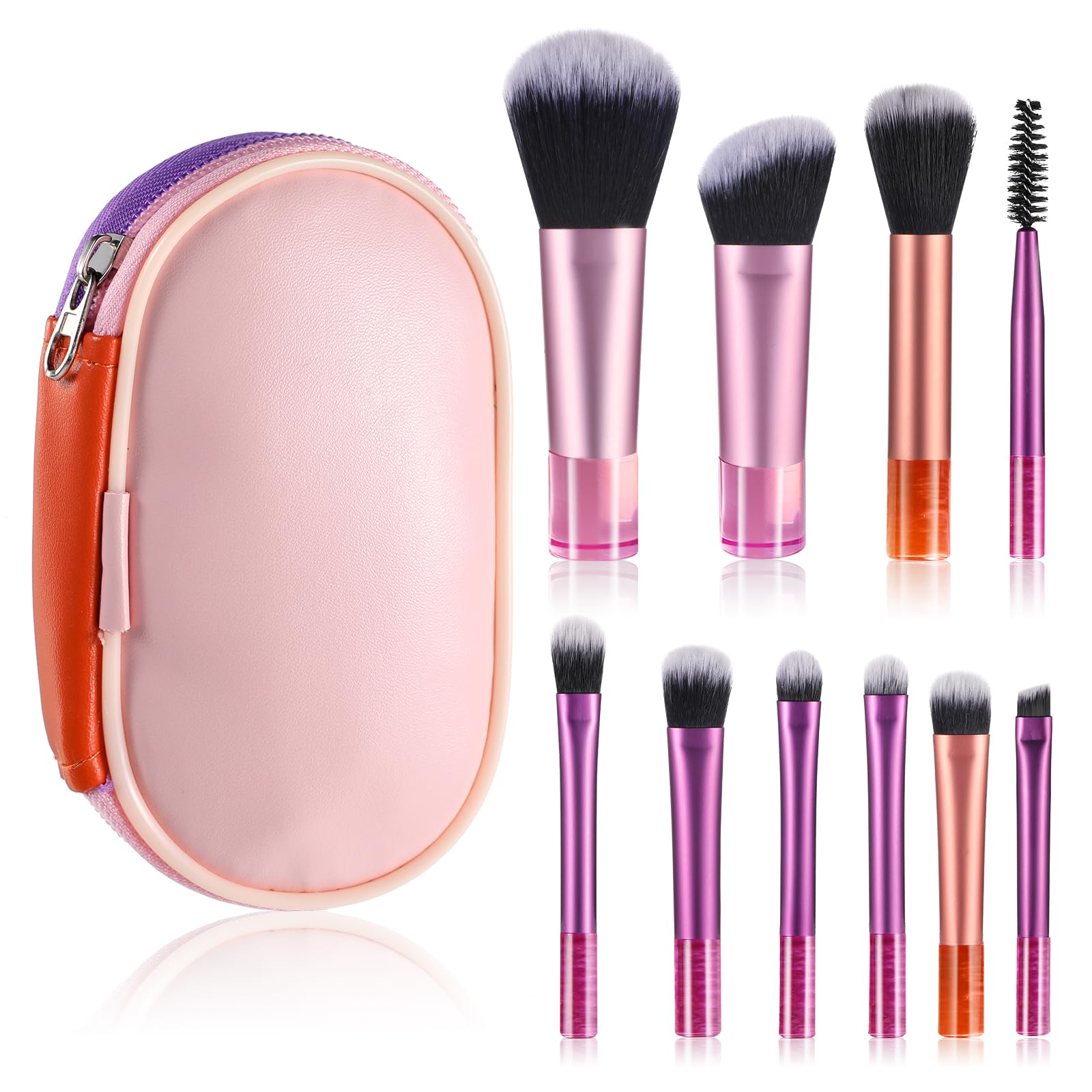 10 Pcs Travel Makeup Brush Set Travel Size Mini Makeup Brushes With Pack Make Up Brushes Portable Small Eyeshadow Foundation Sha