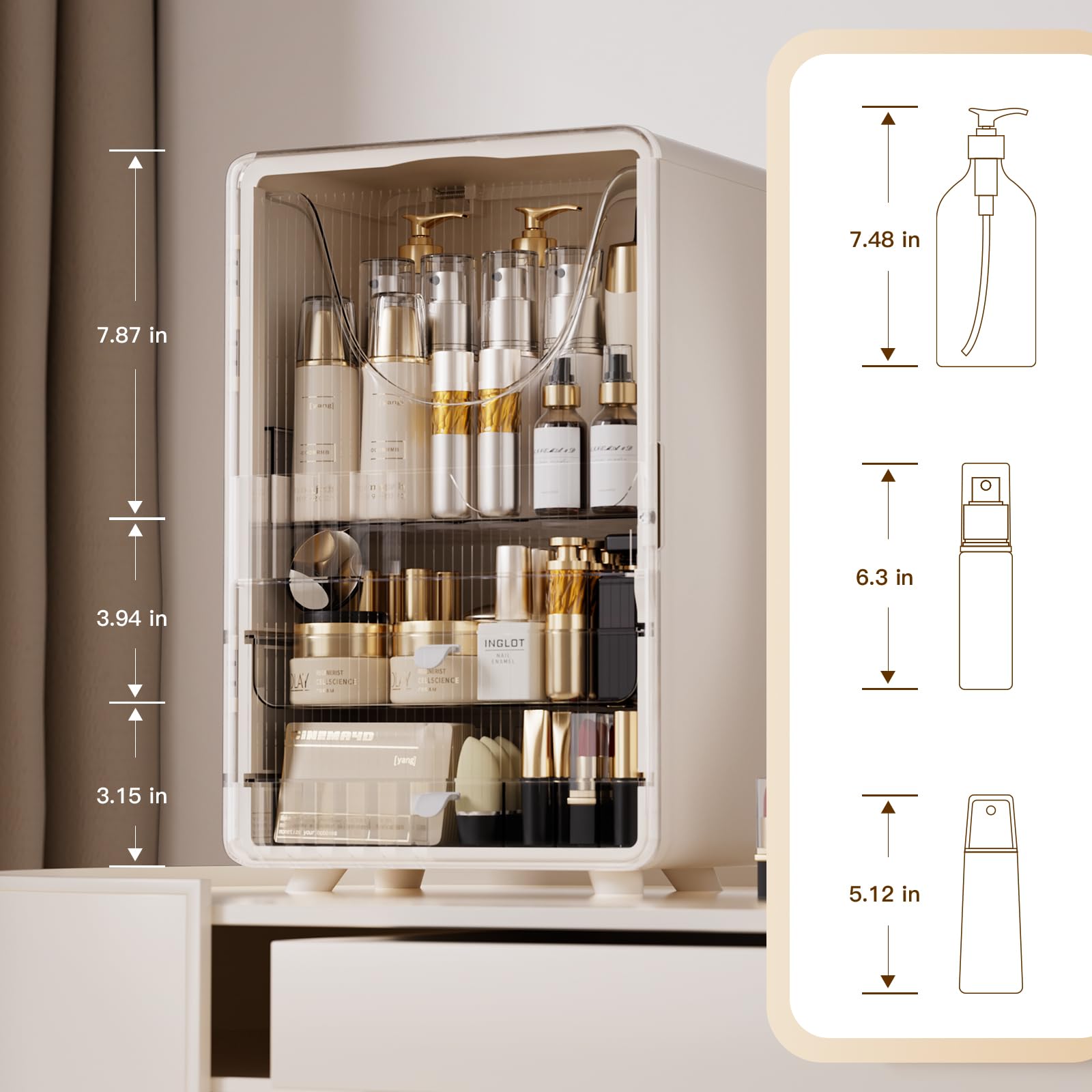 AERCIINC Makeup Organizer with brush organizer for Vanity,Large plastic drawer storage,White bathroom organizers and storage wit