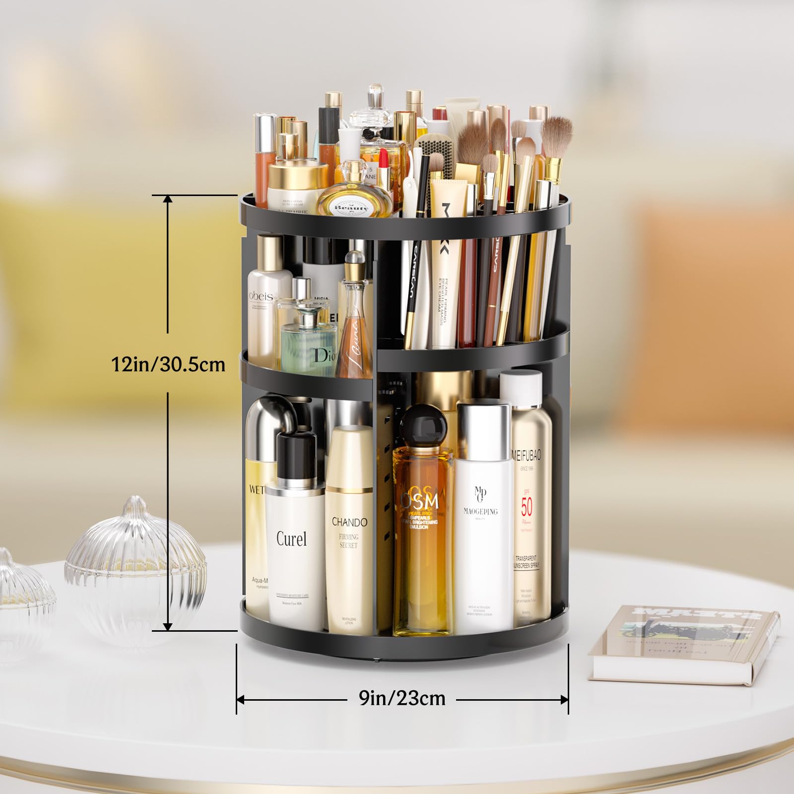 Hemtroy Makeup Organizer 360 Rotating, Adjustable Skincare Organizers With Brush Holder, Cosmetics Display Cases For Vanity Bath