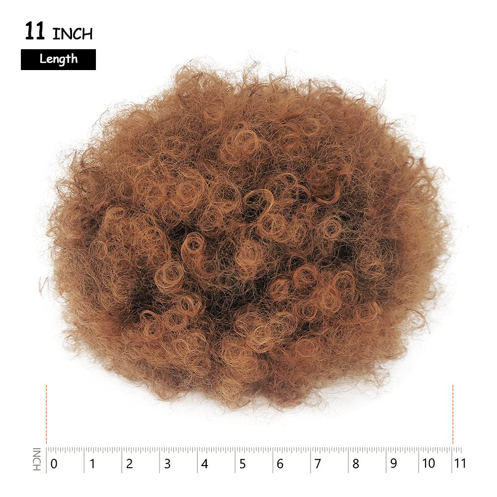 Yinmei Baibian Ombre Brown Kinky Curly Afro Puff Drawstring Ponytail - Large Synthetic Bun Hairpiece (1B/30#)