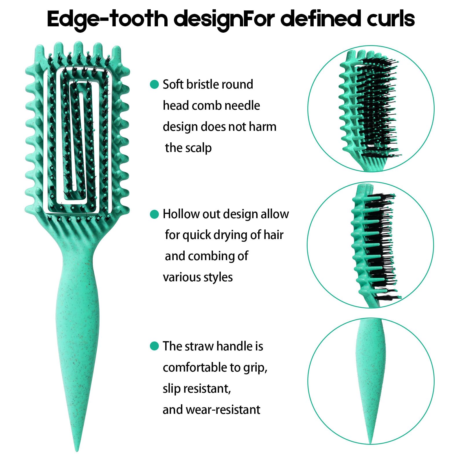Curly Hair Brush Candybrush Curl Defining Brush for Detangling Shaping and Defining Curls for Women, Men, Wet & Dry Hair (Green)