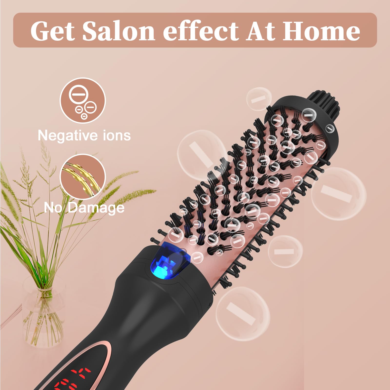 Curling Iron Thermal Brush Dual Voltage Travel-Friendly with Digital Display Temperature Ceramic Tourmaline Ionic Quick Heating