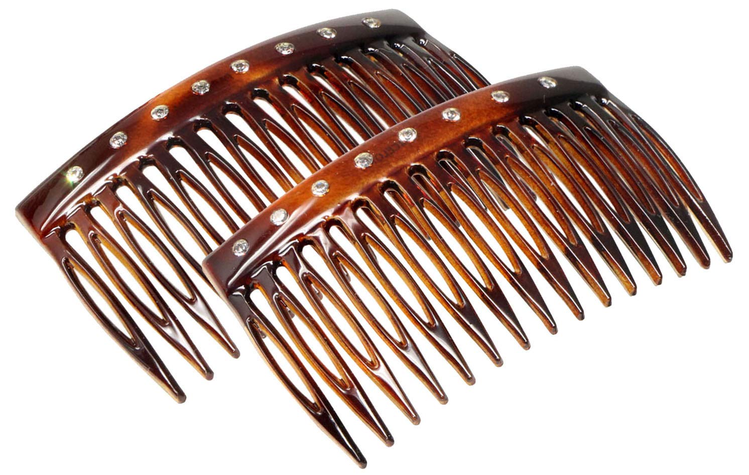 Parcelona French Crystals Tortoise Shell Small 2     Celluloid Set of 2 Side Hair Combs for Women and Girls