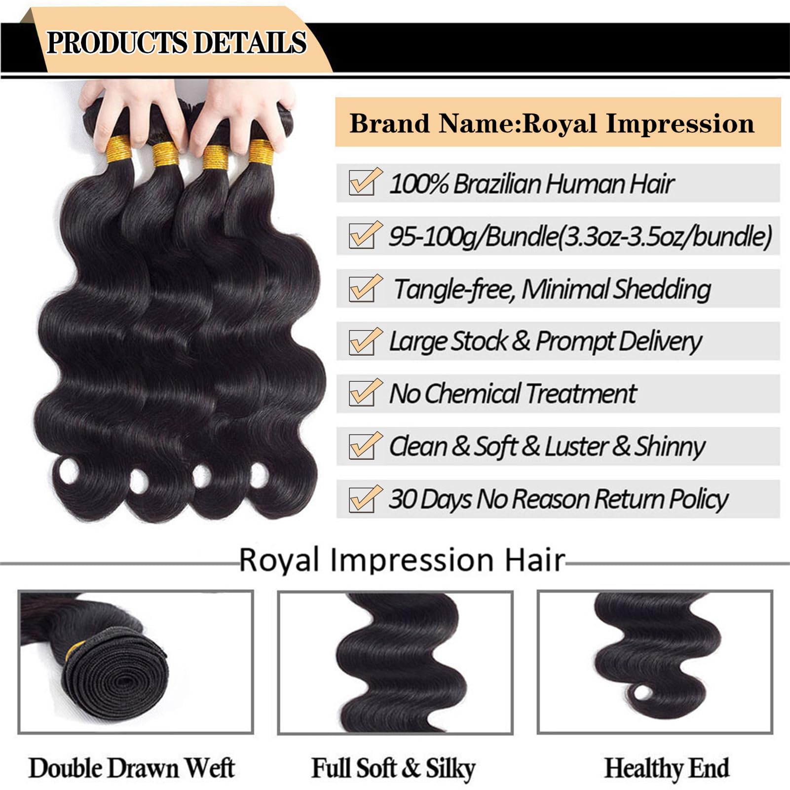 12A Body Wave Bundles Human Hair 22'' 24'' 26'' 28'' 400G 100% Unprocessed Brazilian Virgin Hair Body Wave 4 Bundles Human Hair