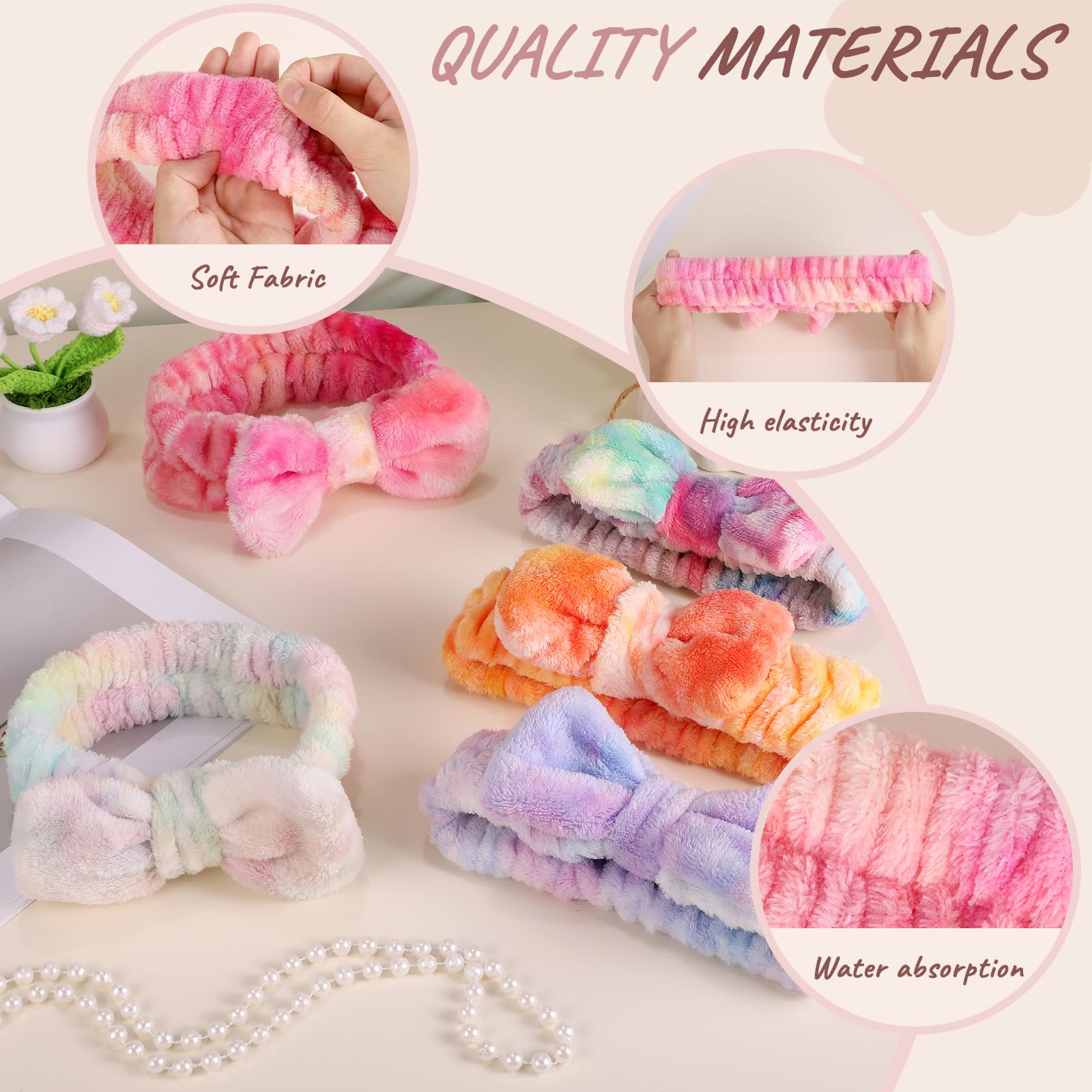 Obeoby 8 Pieces Face Wash Headband Set, Soft Spa Facial Headband Makeup Skincare Headbands For Washing Face