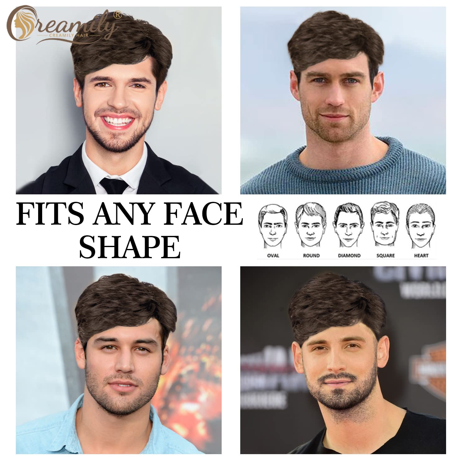 Creamily Mens Short Brown Wig Mens Curly Wigs Layered Natural Fluffy Synthetic Hair Wig Heat Resistant Halloween Costume Cosplay