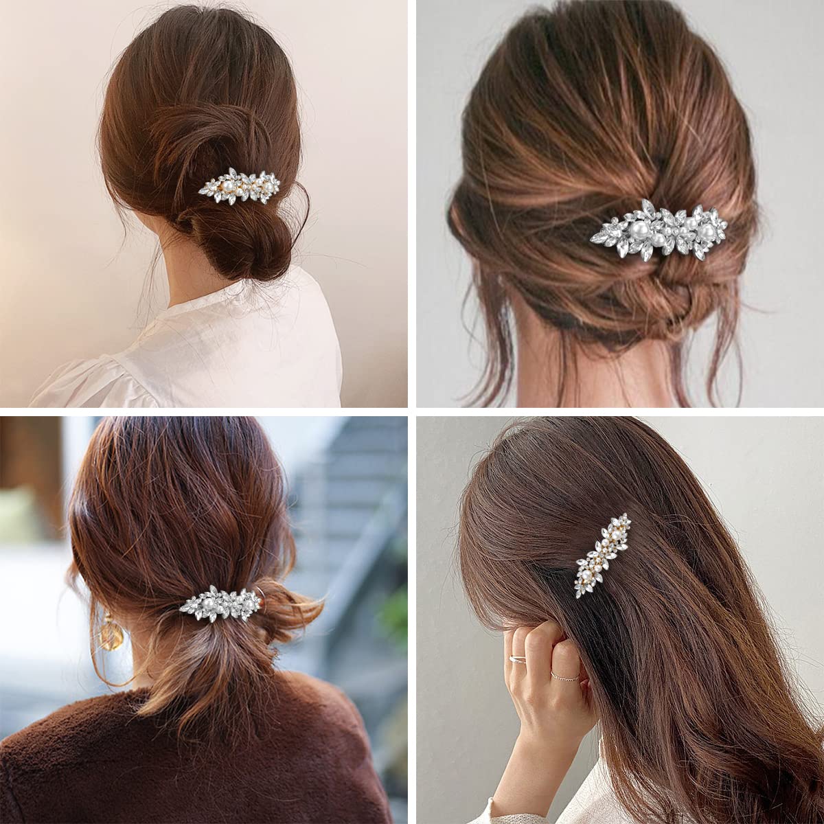 WHAVEL 2PCS Pearl Barrettes for Women, Rhinestone Hair Clips Pearl Hair Barrettes French Barrette Hair Clips Bridal Hair Pins De