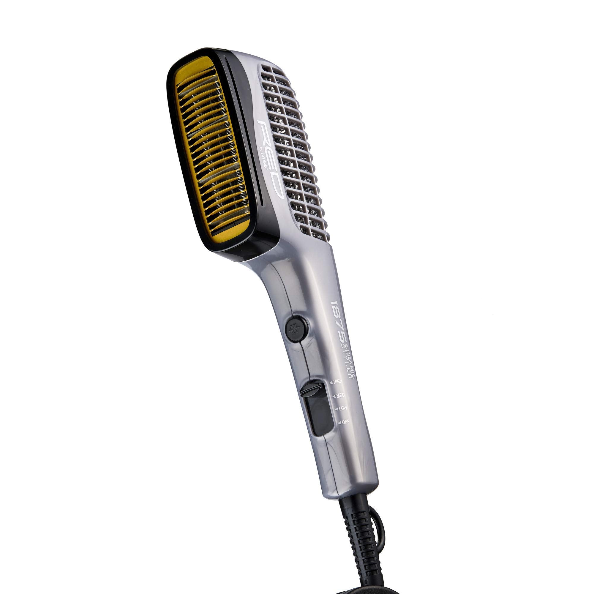 RED by KISS 1875 Ceramic Ionic Hair Styler with Detangler Pik, Professional Quick Blow Dry Comb, 4 Heat/Speed Settings, Cool Sho