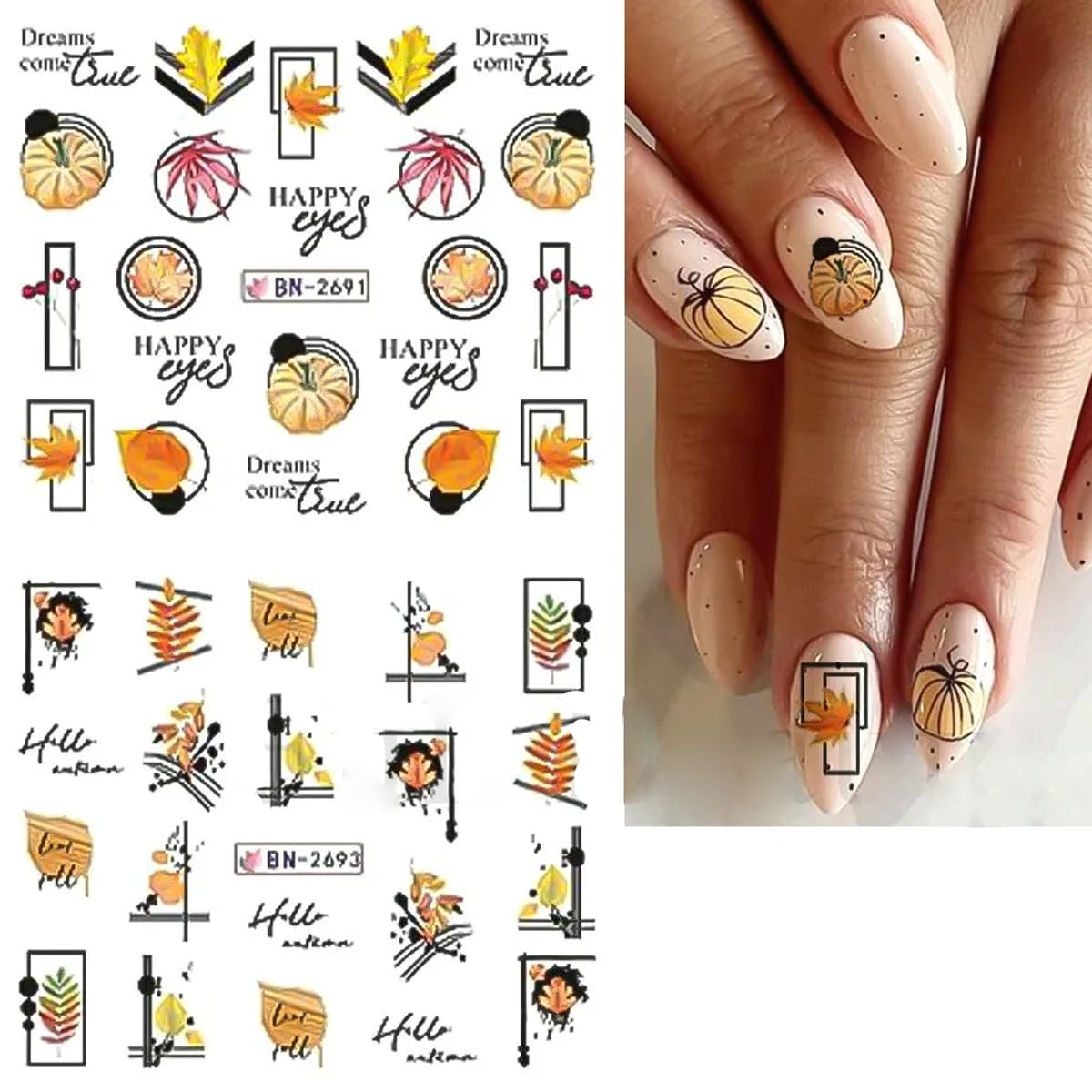 12Pcs Fall Nail Stickers Maple Leaf Nail Water Decals Thanksgiving Day Watermark Leaves Line Letter Nail Foil Transfer Slider Fo