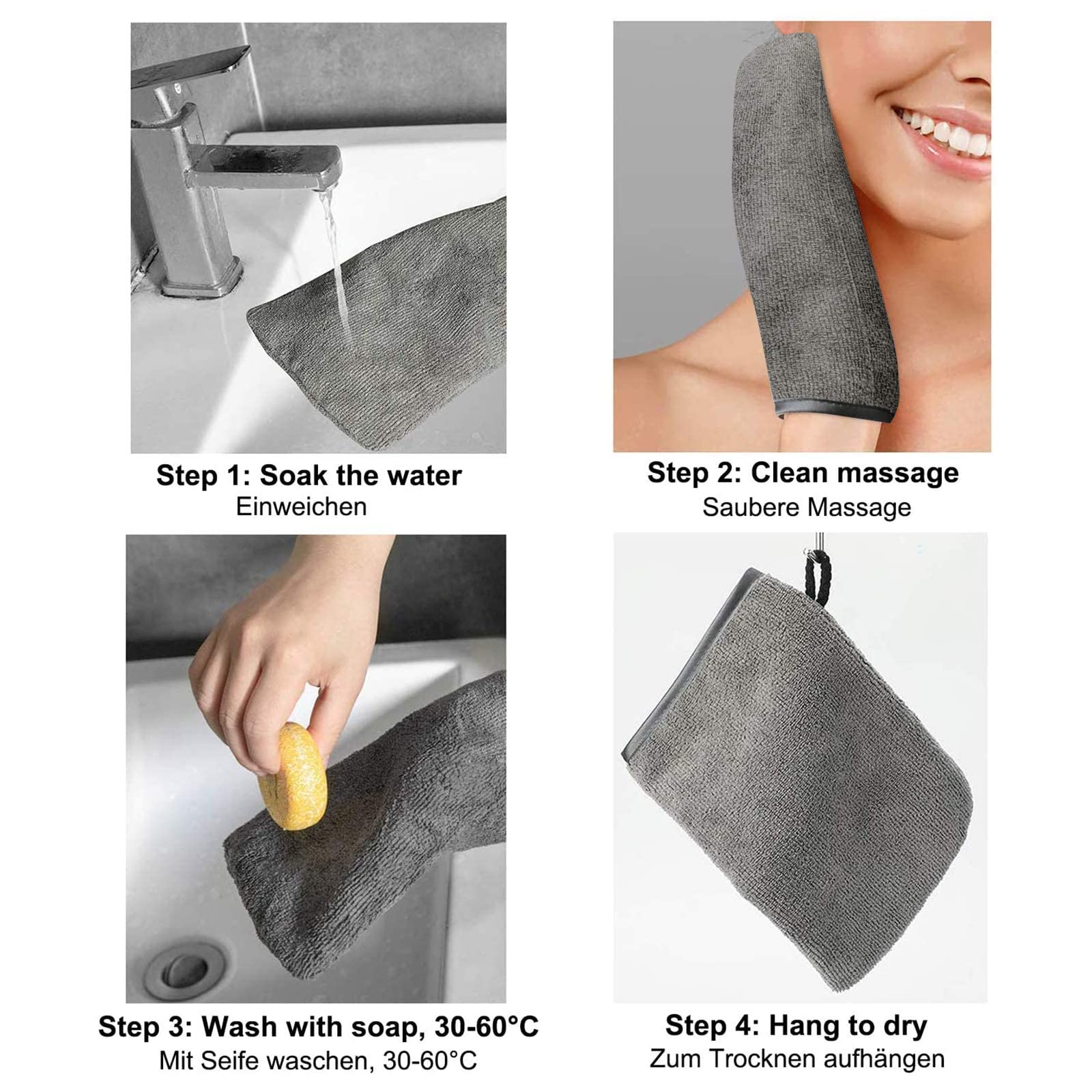Phogary 10 Pack Microfiber Body Wash Mitts, Soft Face Mitten, Bath Spa Cloth, Reusable Makeup Remover Mitt Gloves, European Styl