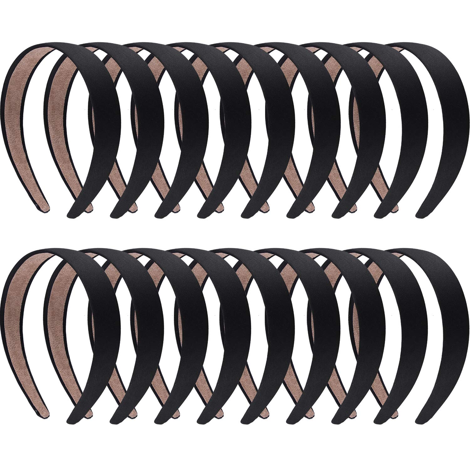 SIQUK 18 Pieces Satin Headbands Black Headband 1 Inch Non-slip Hard Headband DIY Hair Headbands for Women and Girls