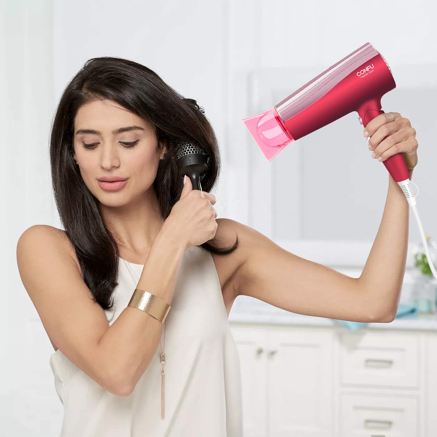 CONFU Professional 1875W Hair Dryer, Foldable Blow Dryers Ceramic Tourmaline Hair Dryer, Fast Drying Hairdryer with Concentrator