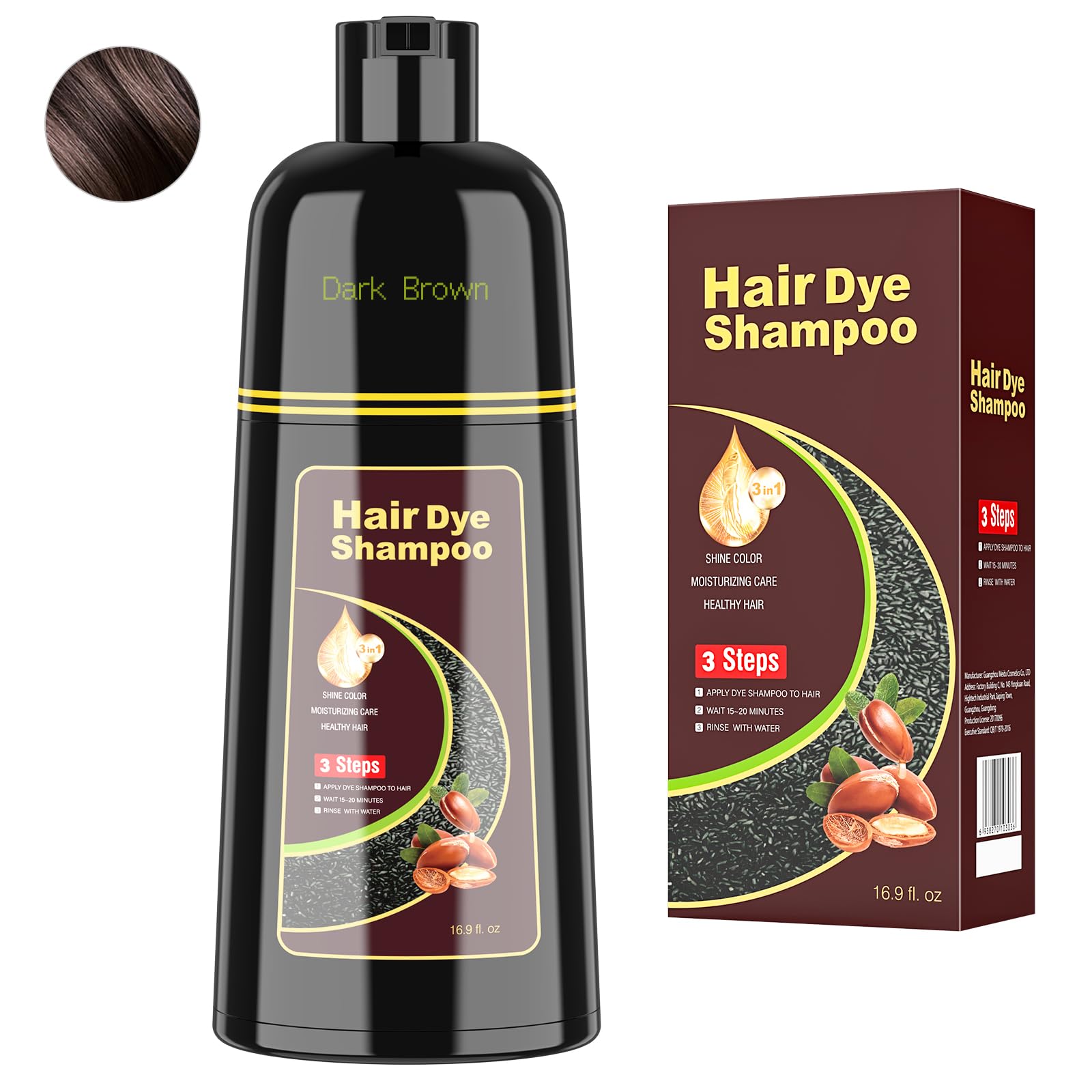 BELEZALIB Dark Brown Hair Dye Shampoo for Woman & Man, Argan Hair Color Shampoo 3 in 1, Semi-Permanent Gray Hair Coverage, Mild 