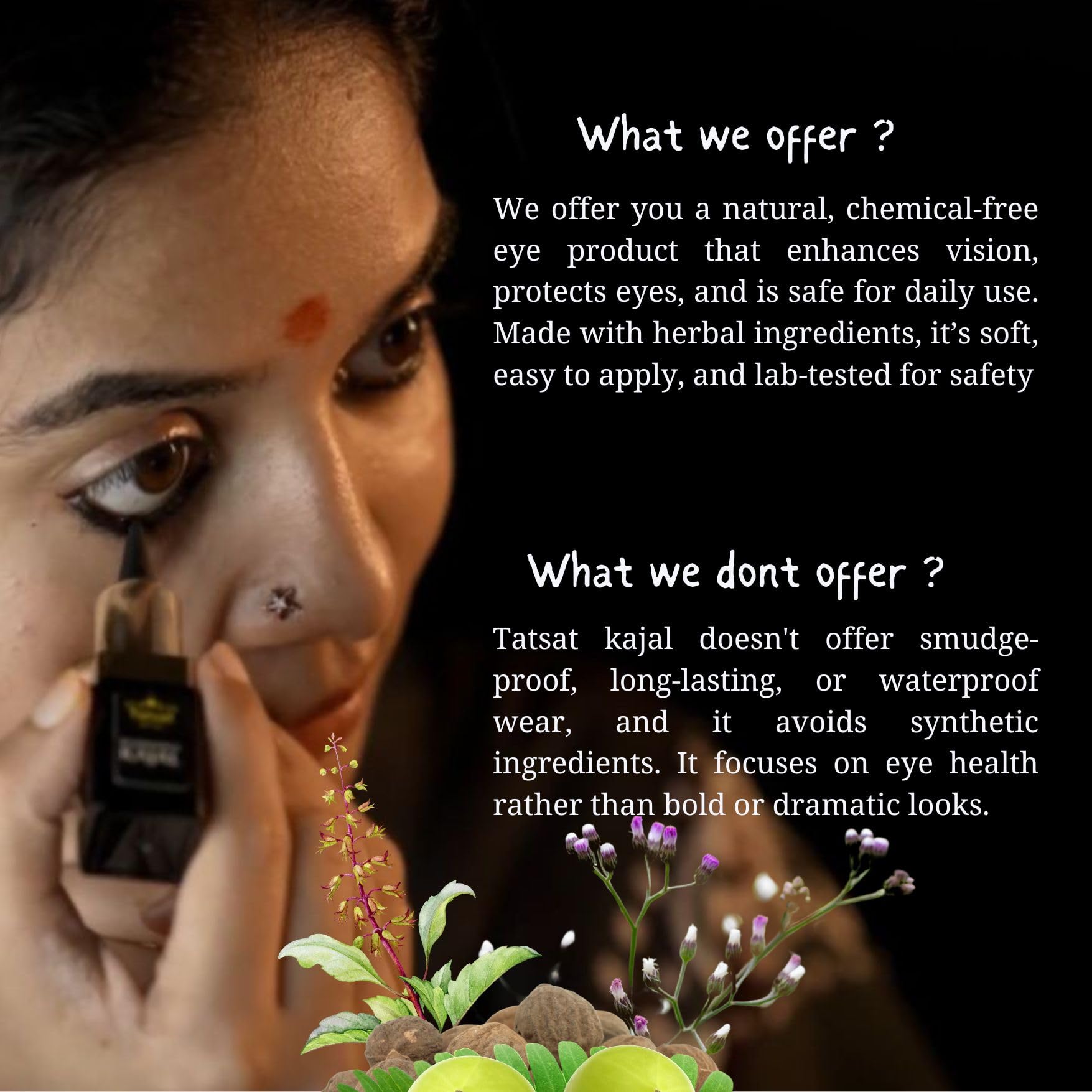 Tatsat Ayurvedic Herbal Kajal | Natural, Lead-Free & Chemical-Free Eye Care | Soothing Formula for Everyday Use | Safe for All S