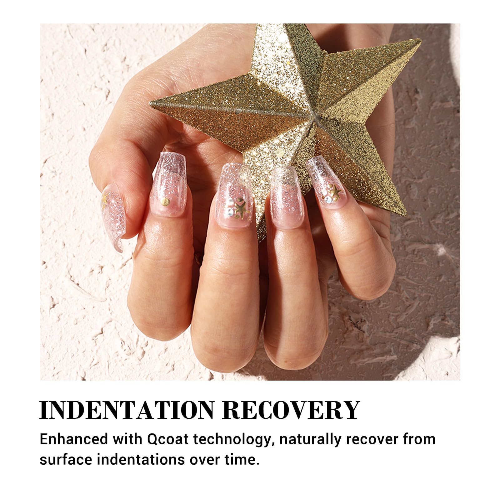 MelodySusie Qcoat Fully Cured Gel Nail Strips, Pink Glitter Starfish, UV Free Nail Polish Strips, Salon Quality, Long Lasting Ge